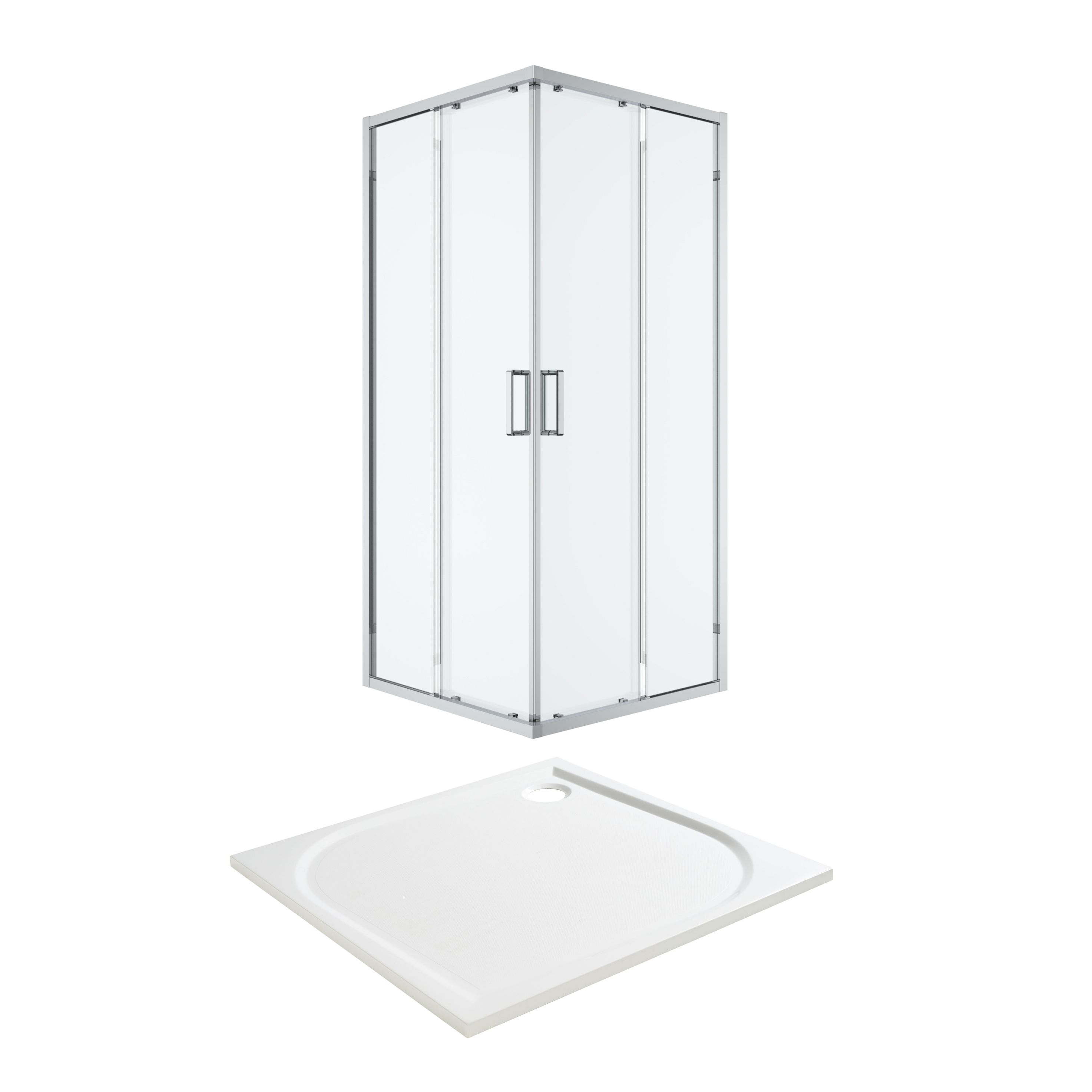 GoodHome Ledava Chrome effect Clear Universal Square Shower Enclosure & tray - Corner entry double sliding door (H)195cm (W)90cm (D)90cm