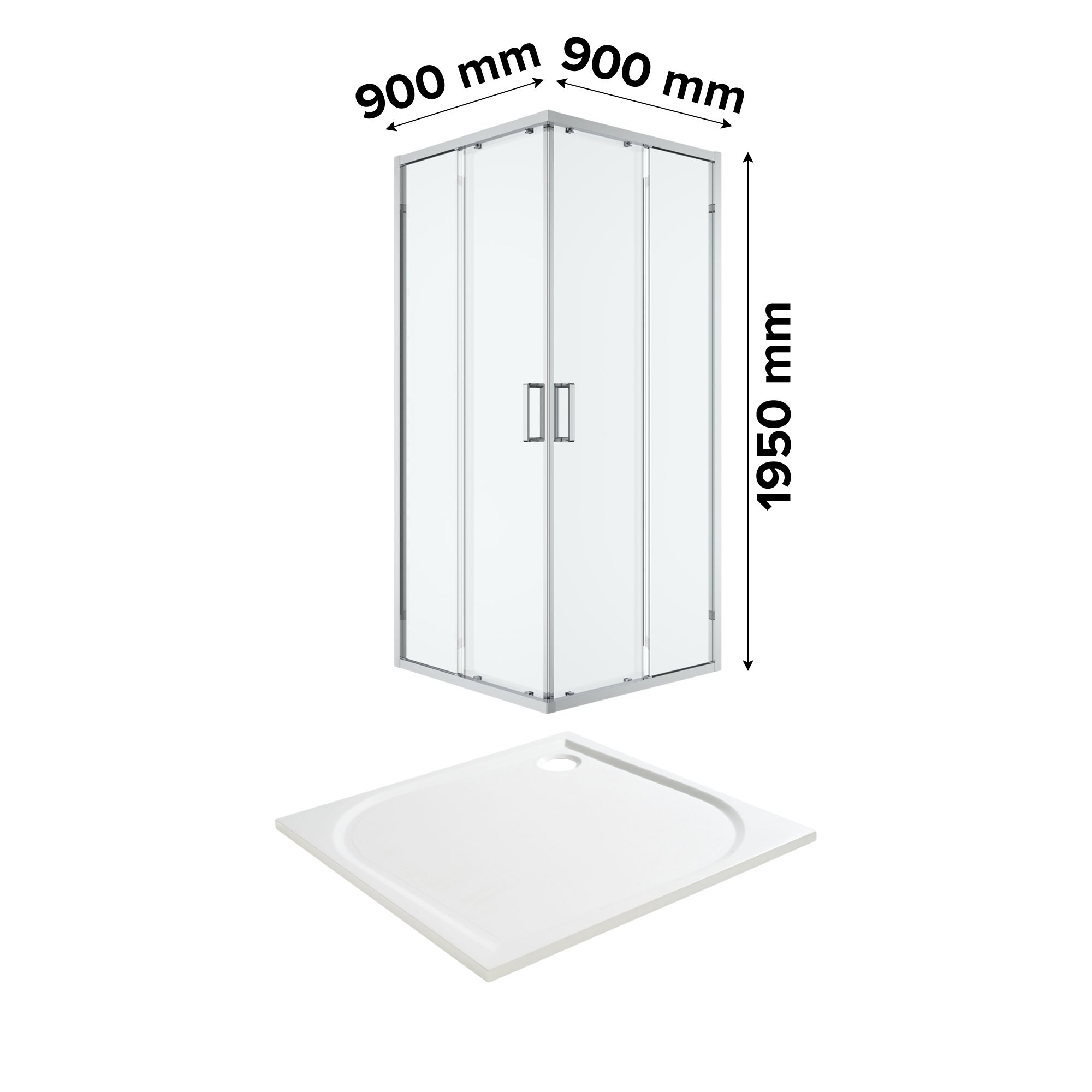GoodHome Ledava Chrome effect Clear Universal Square Shower Enclosure & tray - Corner entry double sliding door (H)195cm (W)90cm (D)90cm