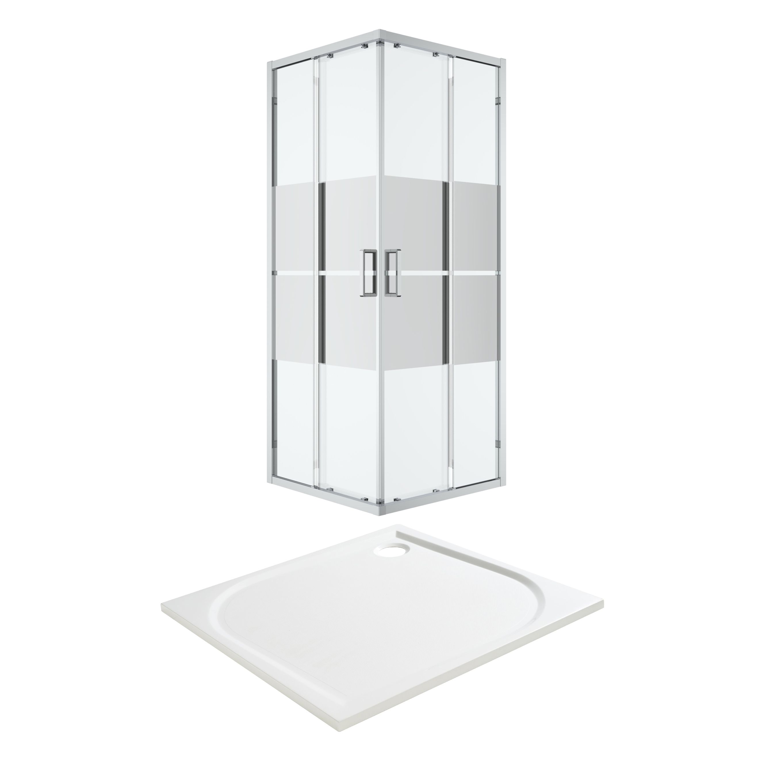 GoodHome Ledava Chrome effect Semi-mirrored Universal Square Shower Enclosure & tray - Corner entry double sliding door (H)195cm (W)80cm (D)80cm