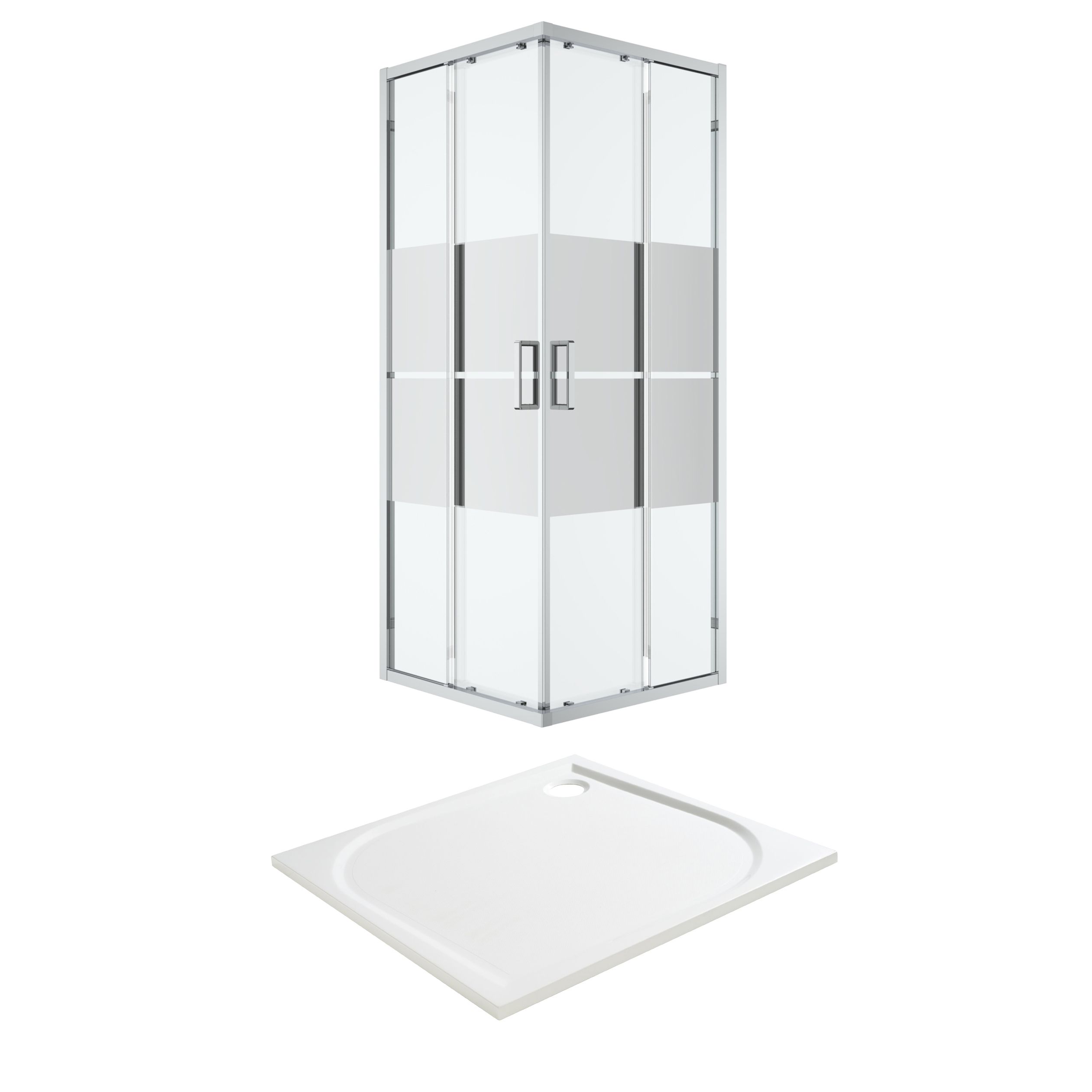 GoodHome Ledava Chrome effect Semi-mirrored Universal Square Shower Enclosure & tray - Corner entry double sliding door (H)195cm (W)90cm (D)90cm