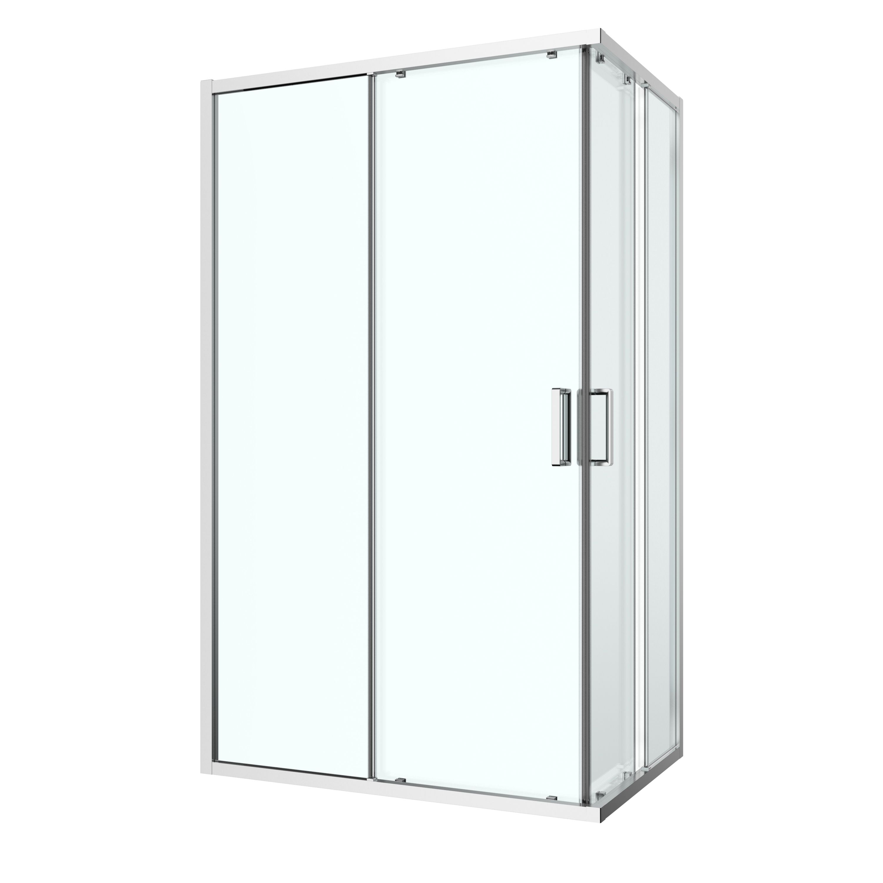 GoodHome Ledava Clear glass Chrome effect Rectangular Shower enclosure - Corner entry double sliding door (W)80cm (D)120cm