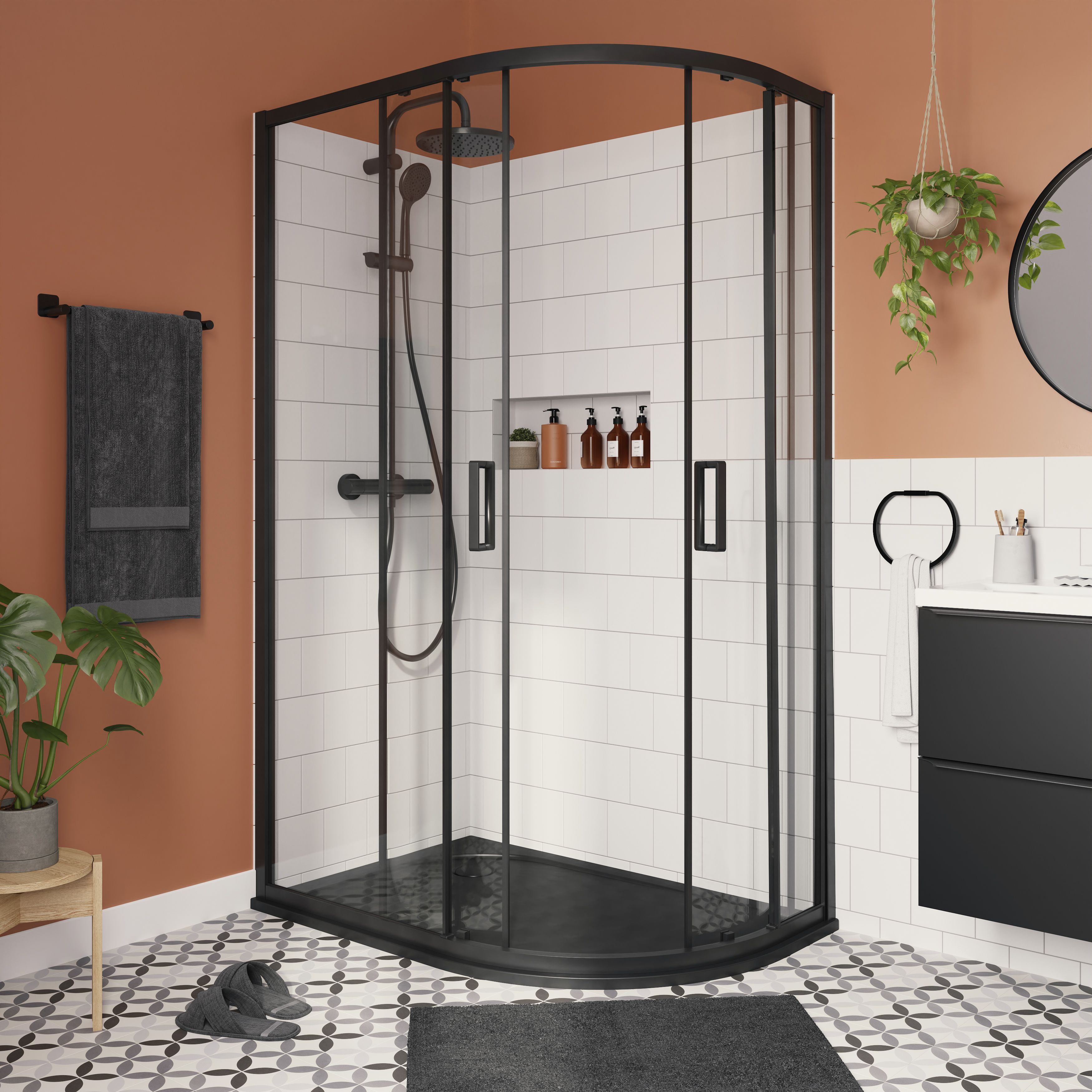 GoodHome Ledava Clear Left-handed Offset quadrant Shower Enclosure & tray - Corner entry double sliding door (H)195cm (W)80cm (D)100cm