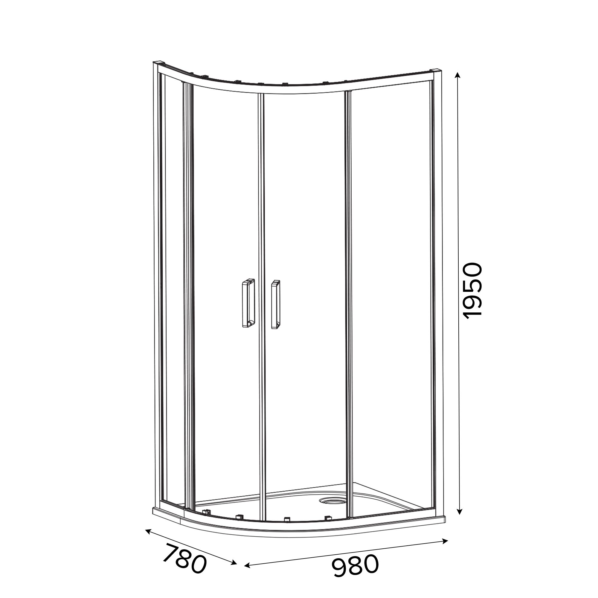 GoodHome Ledava Clear Right-handed Offset quadrant Shower Enclosure & tray - Corner entry double sliding door (H)195cm (W)80cm (D)100cm