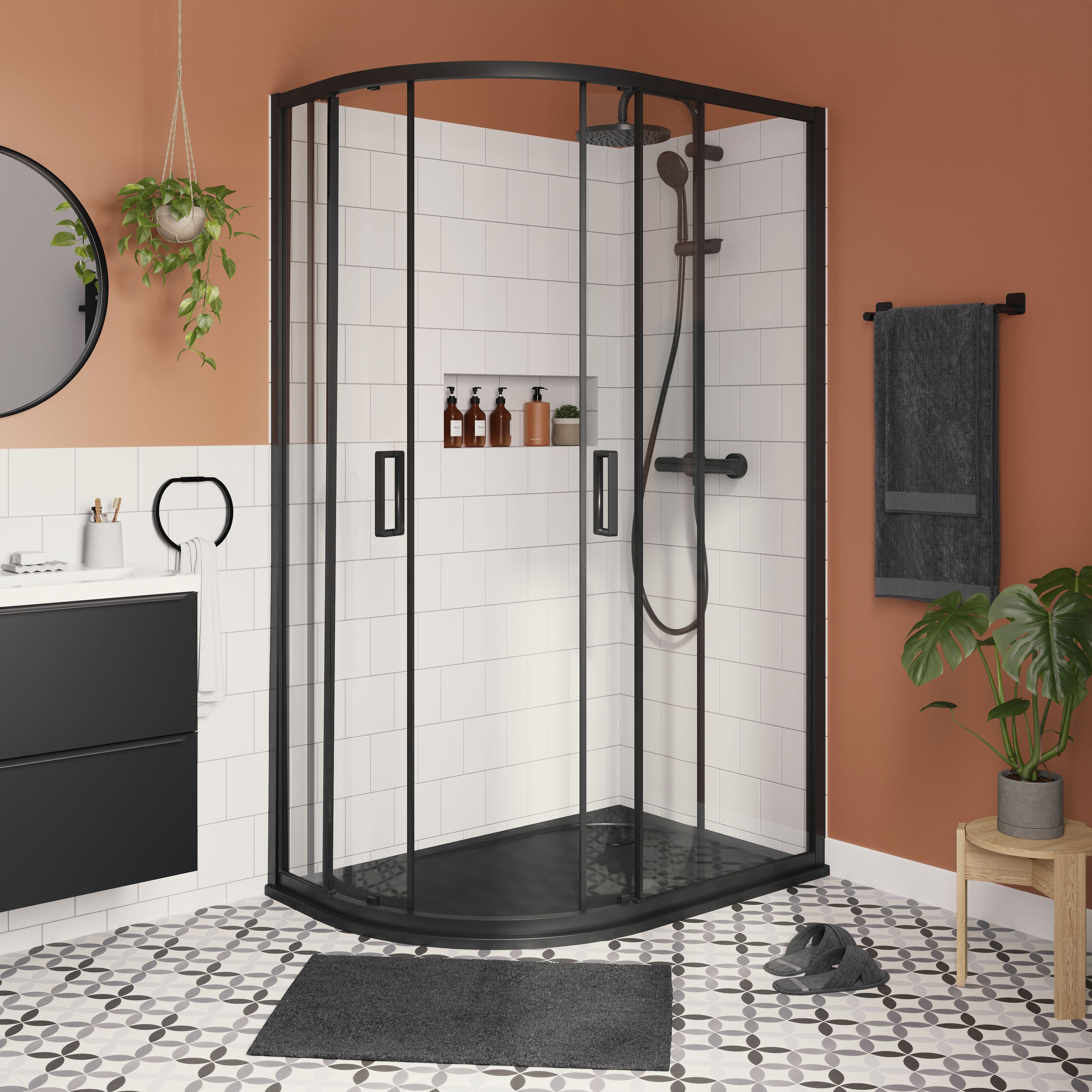 GoodHome Ledava Clear Right-handed Offset quadrant Shower Enclosure & tray - Corner entry double sliding door (H)195cm (W)80cm (D)120cm