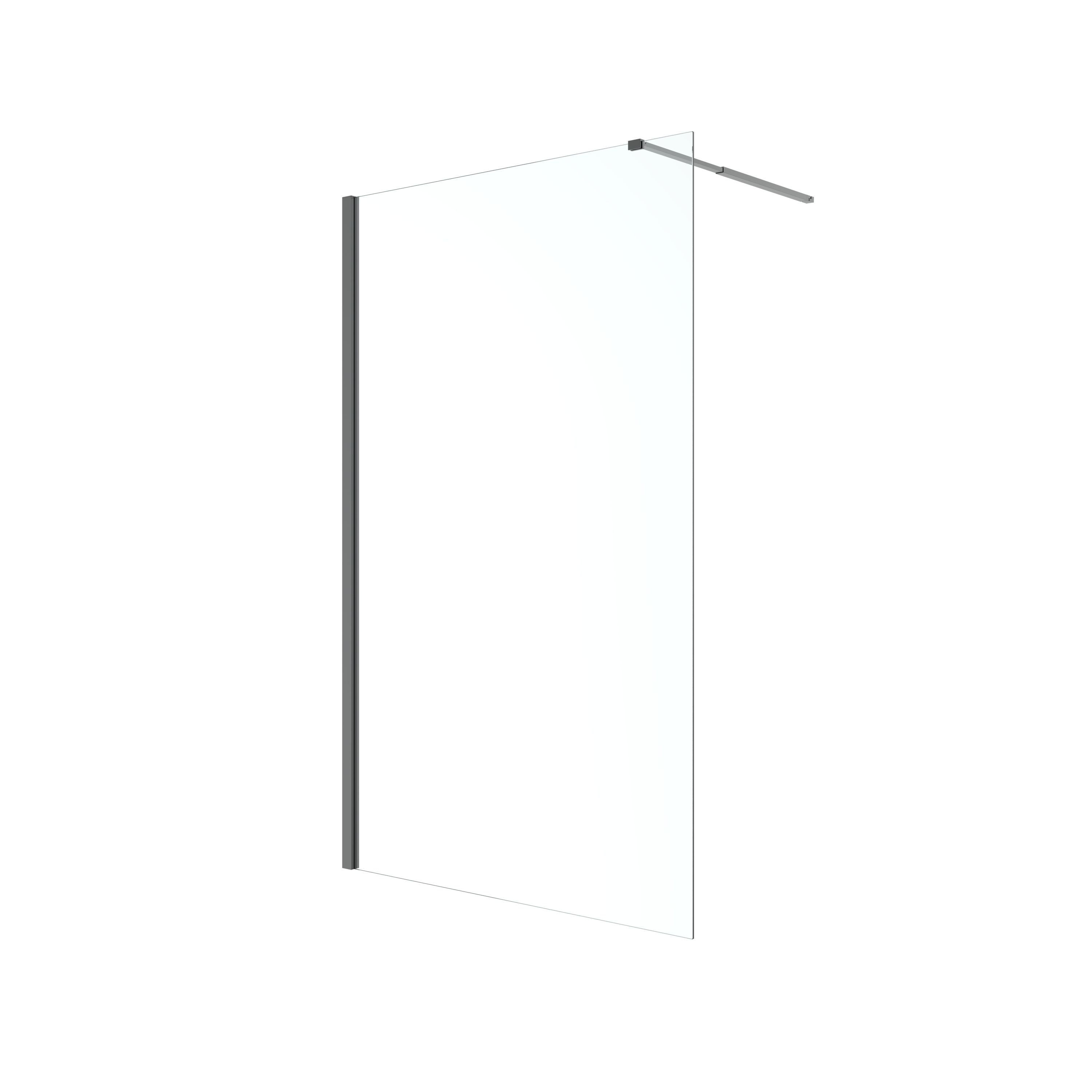 GoodHome Ledava Framed Black Clear Fixed Walk-in Front Walk-in shower panel (H)195cm (W)90cm