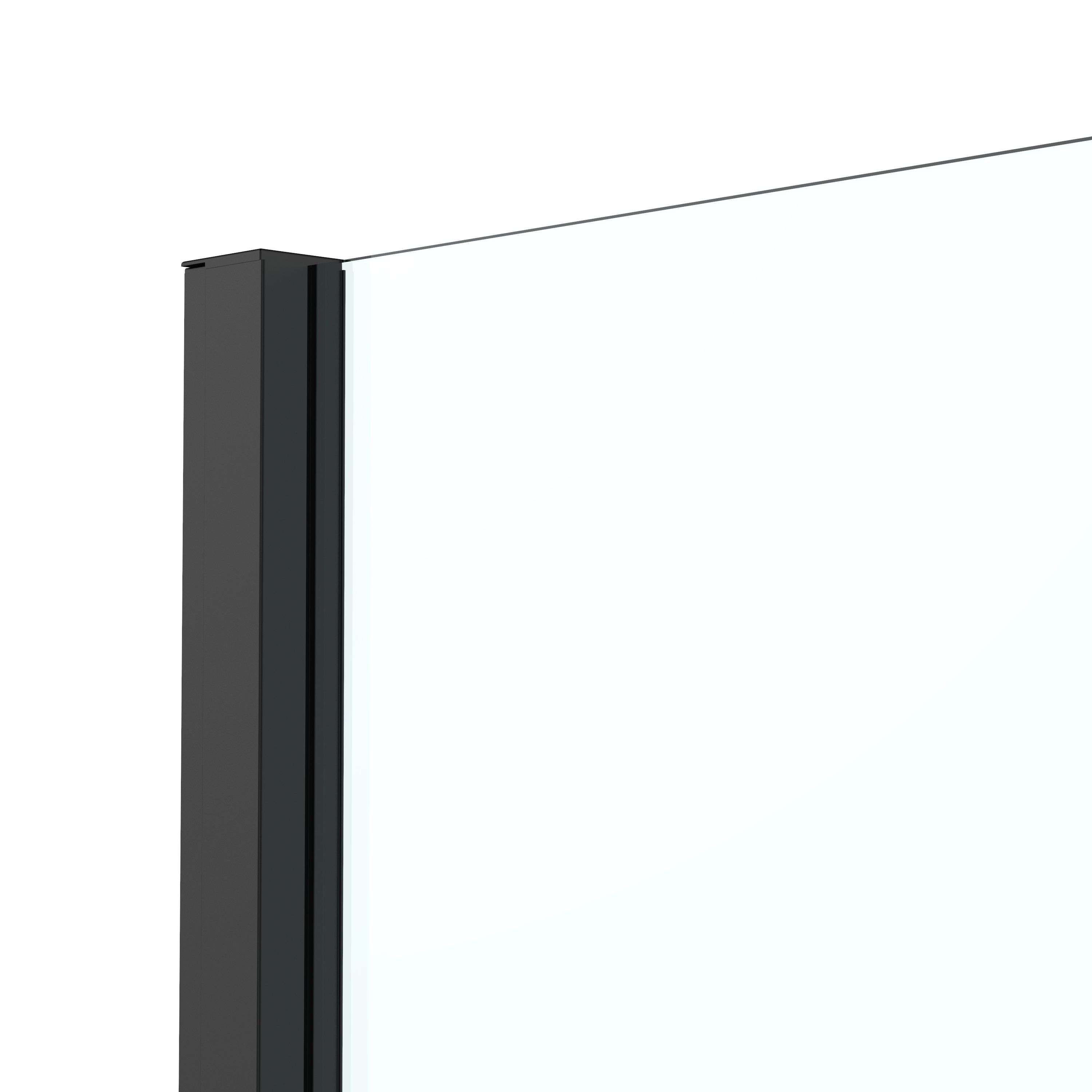 GoodHome Ledava Framed Black Clear glass Fixed Side Shower panel (H)195cm (W)90cm