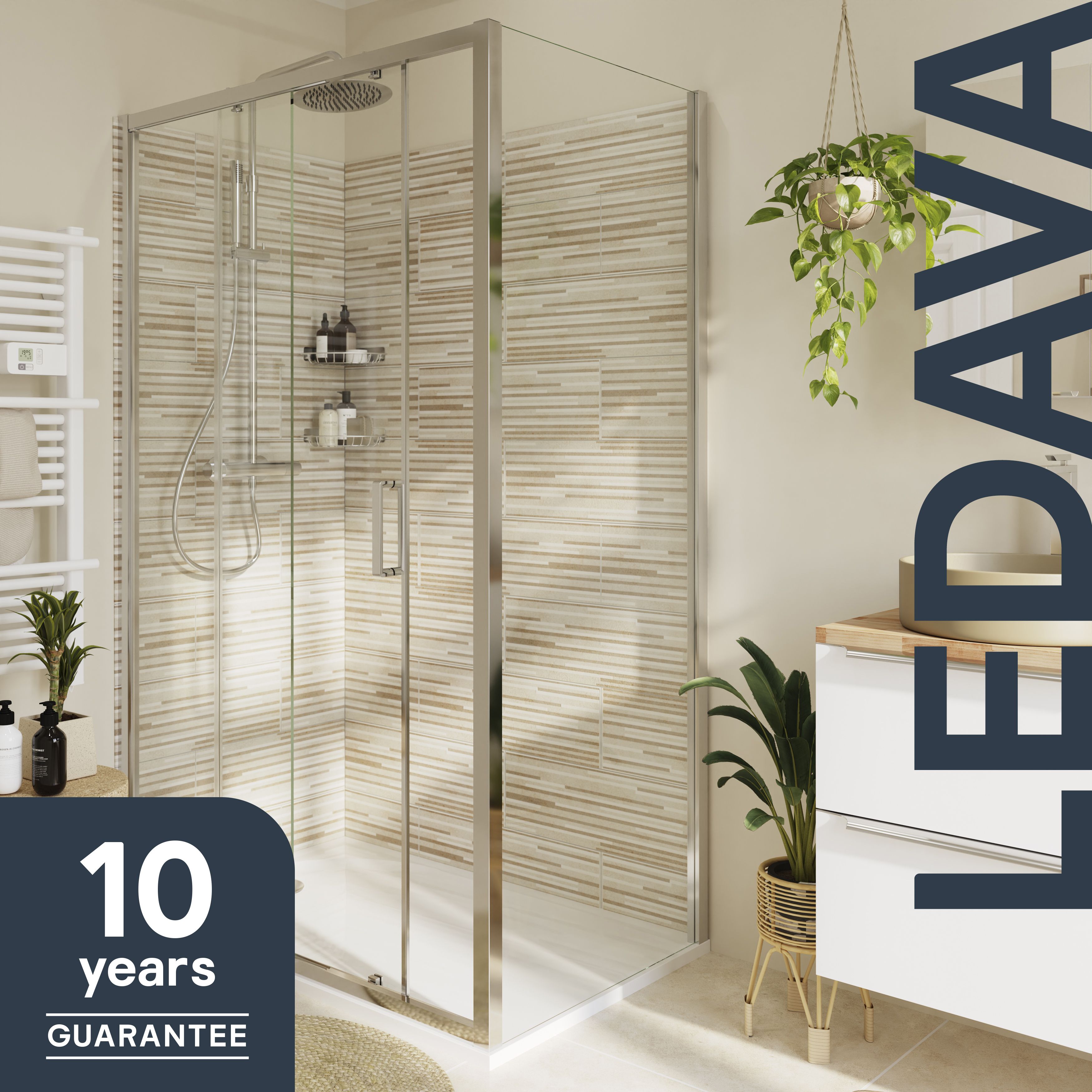 GoodHome Ledava Framed Chrome Clear Fixed Side End panel (H)195cm (W)76cm
