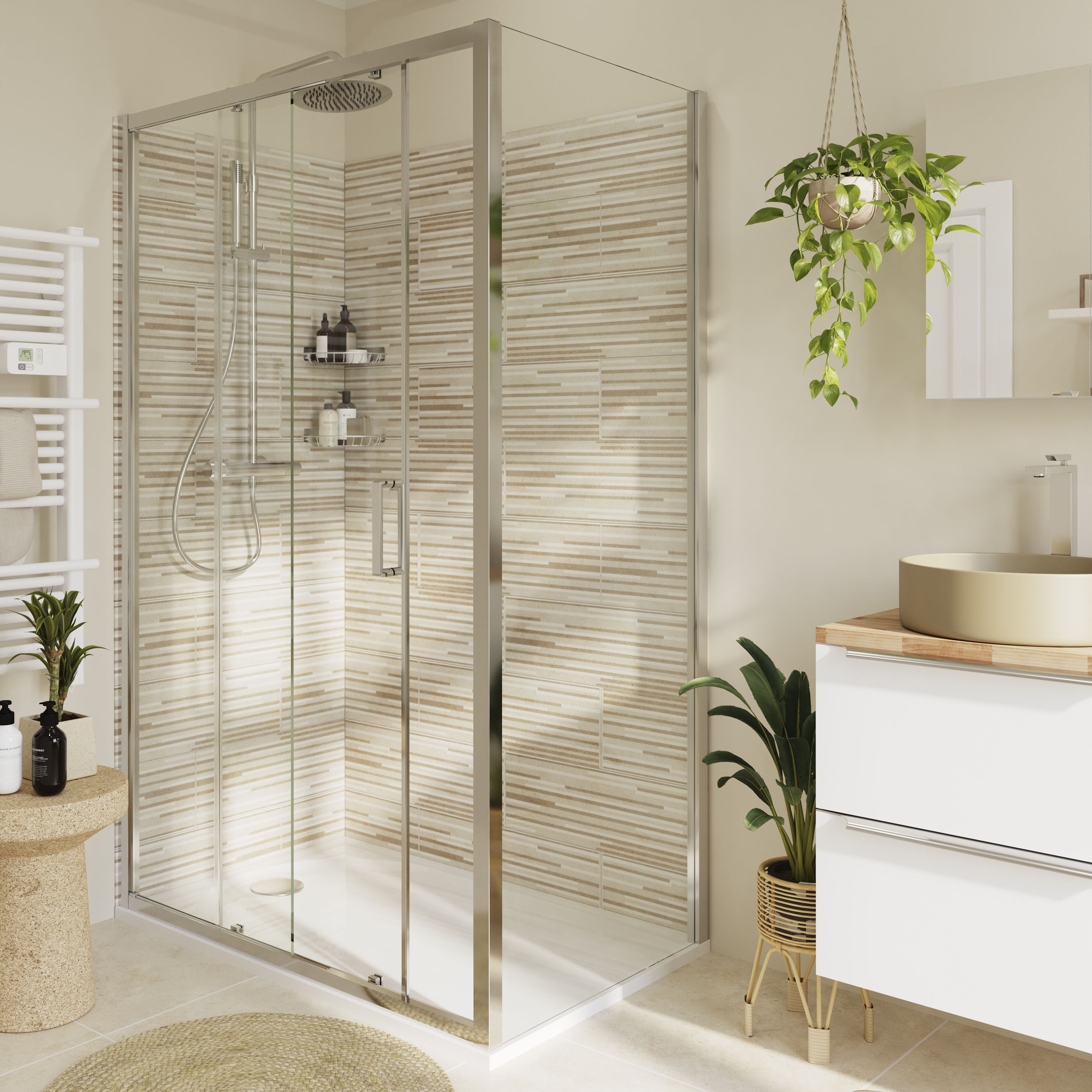 GoodHome Ledava Framed Chrome effect Clear Fixed Corner Side panel (H)195cm (W)80cm