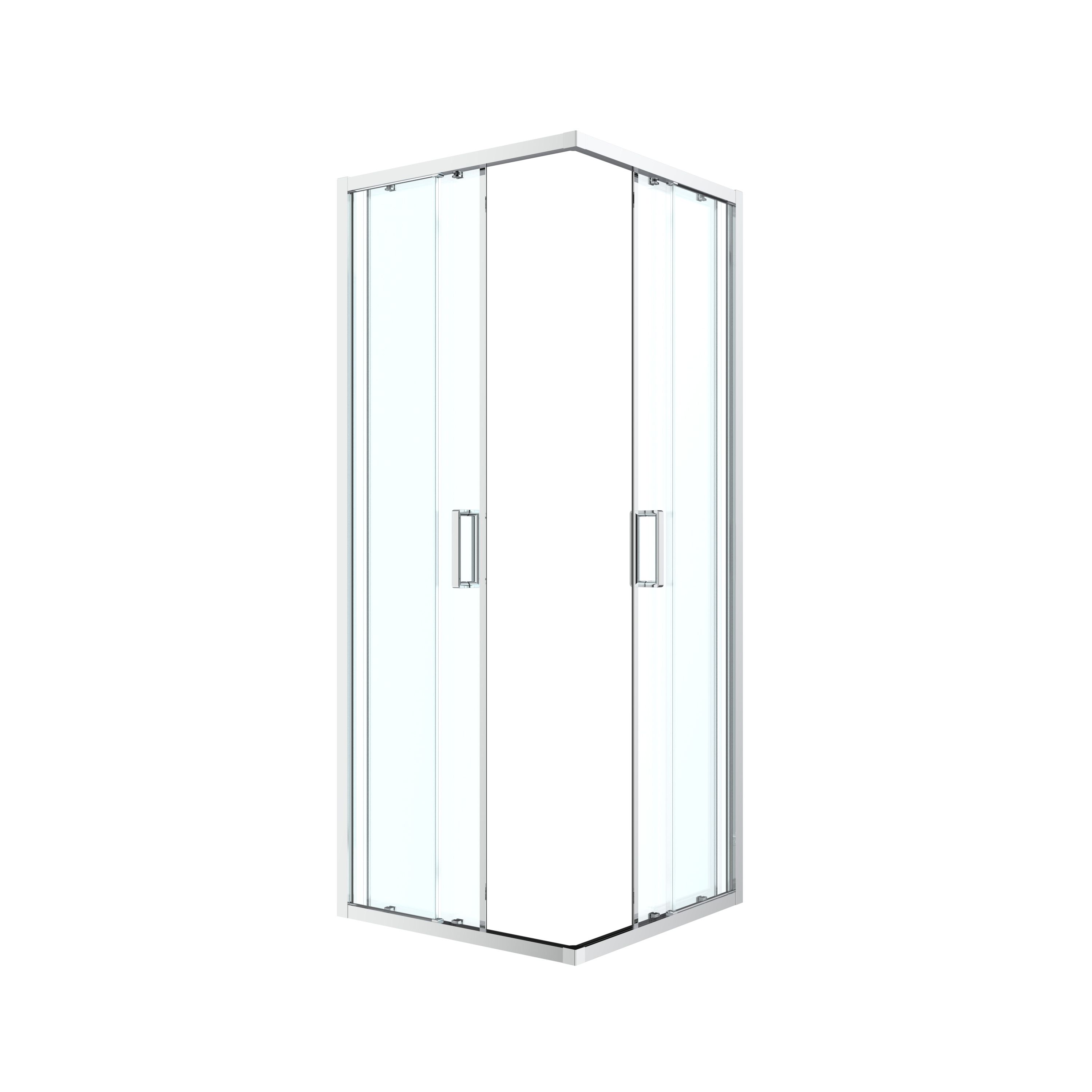 GoodHome Ledava Framed Clear glass Chrome effect Square Shower enclosure - Corner entry double sliding door (W)76cm (D)76cm