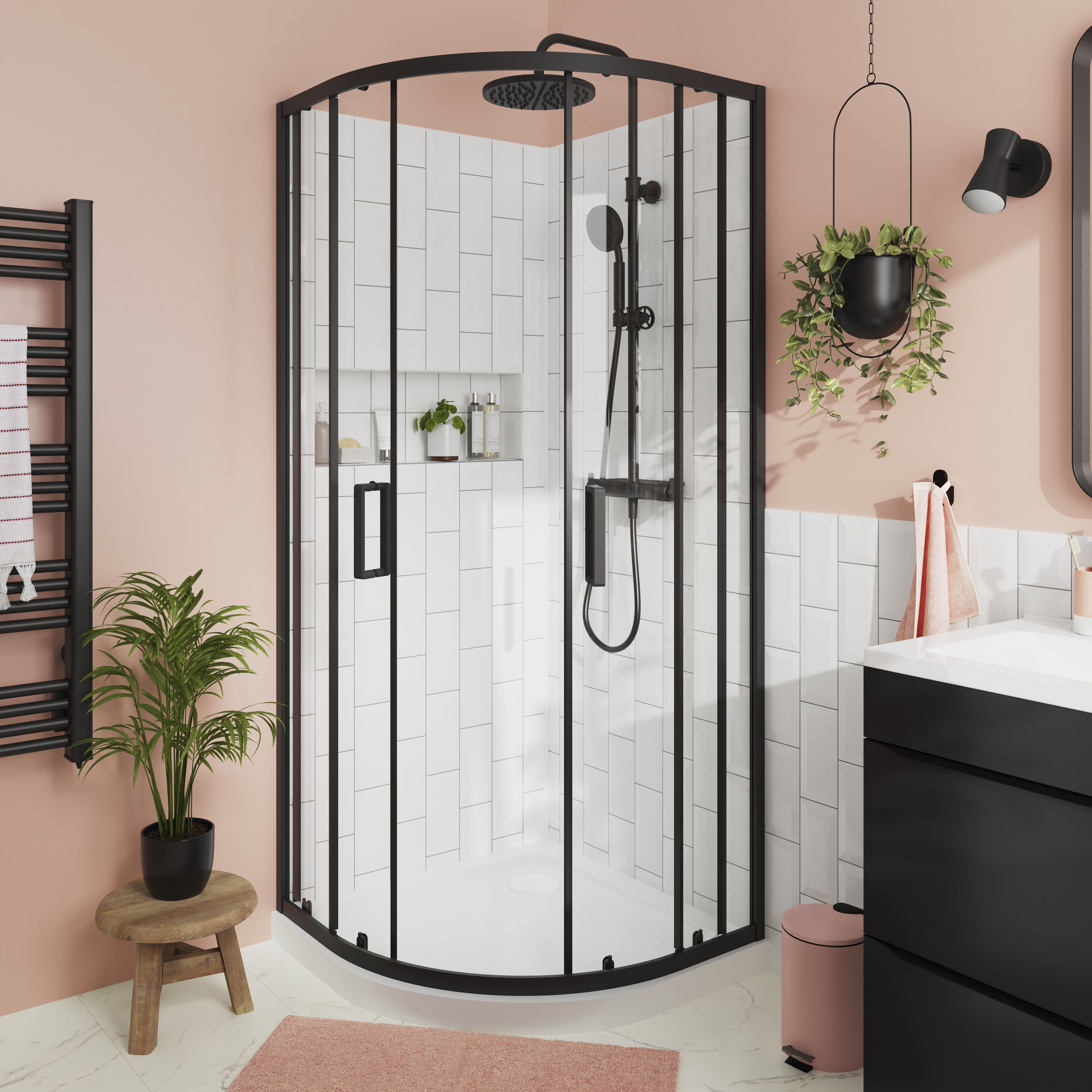 GoodHome Ledava Framed Clear glass Quadrant Shower enclosure - Corner ...