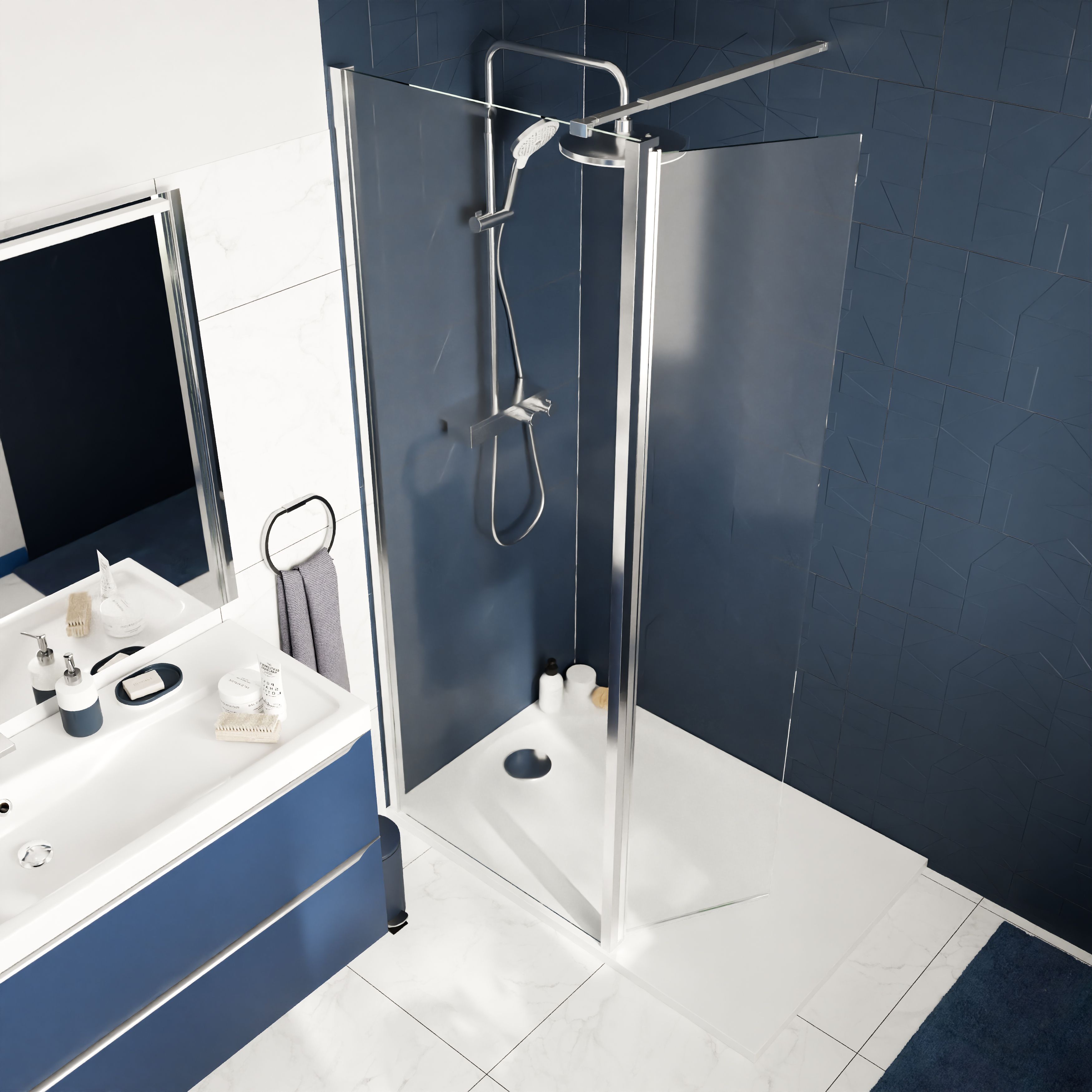 GoodHome Ledava Framed Clear Pivot Walk-in Front Return panel (H)195cm ...