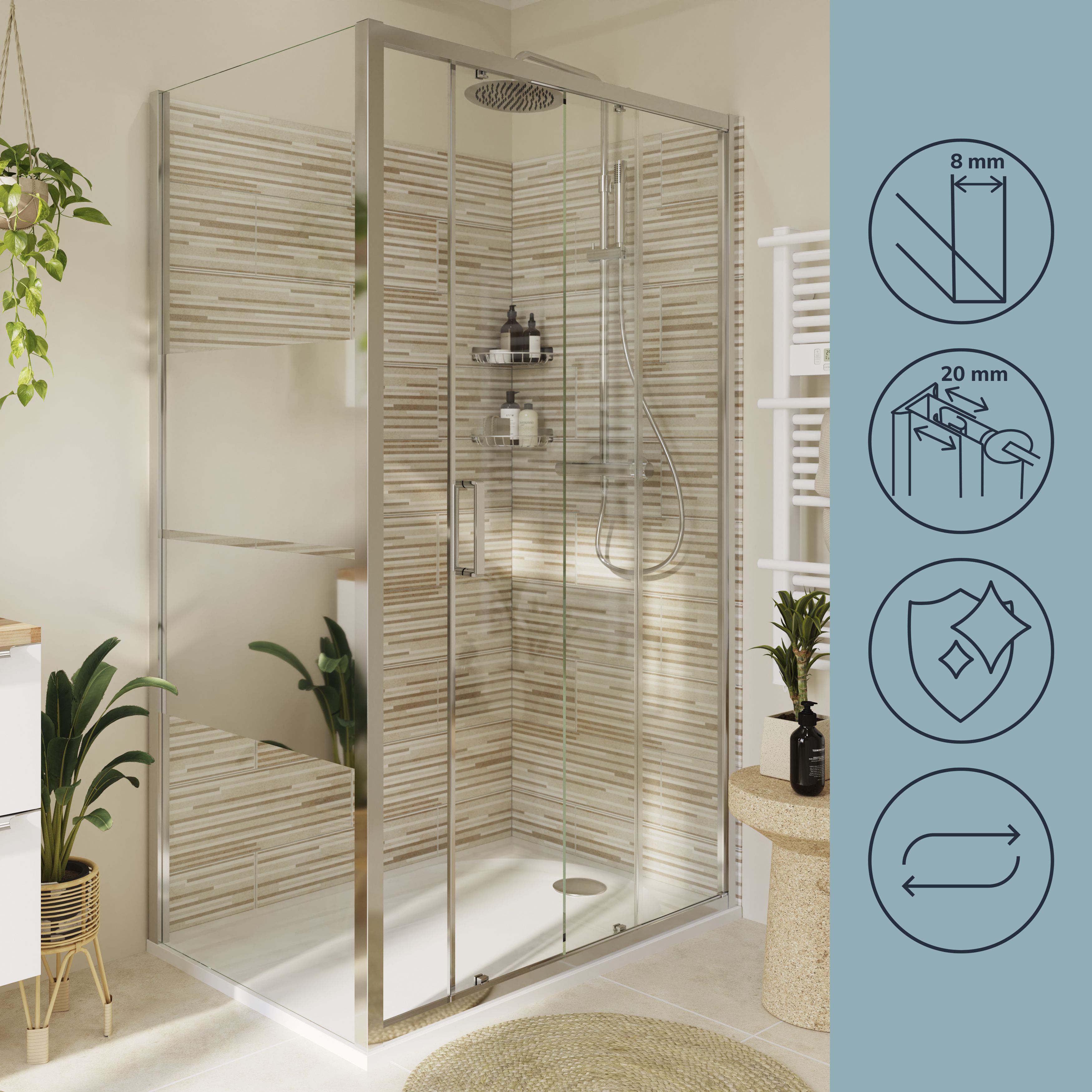 GoodHome Ledava Framed Mirror Fixed Side End panel (H)195cm (W)70cm