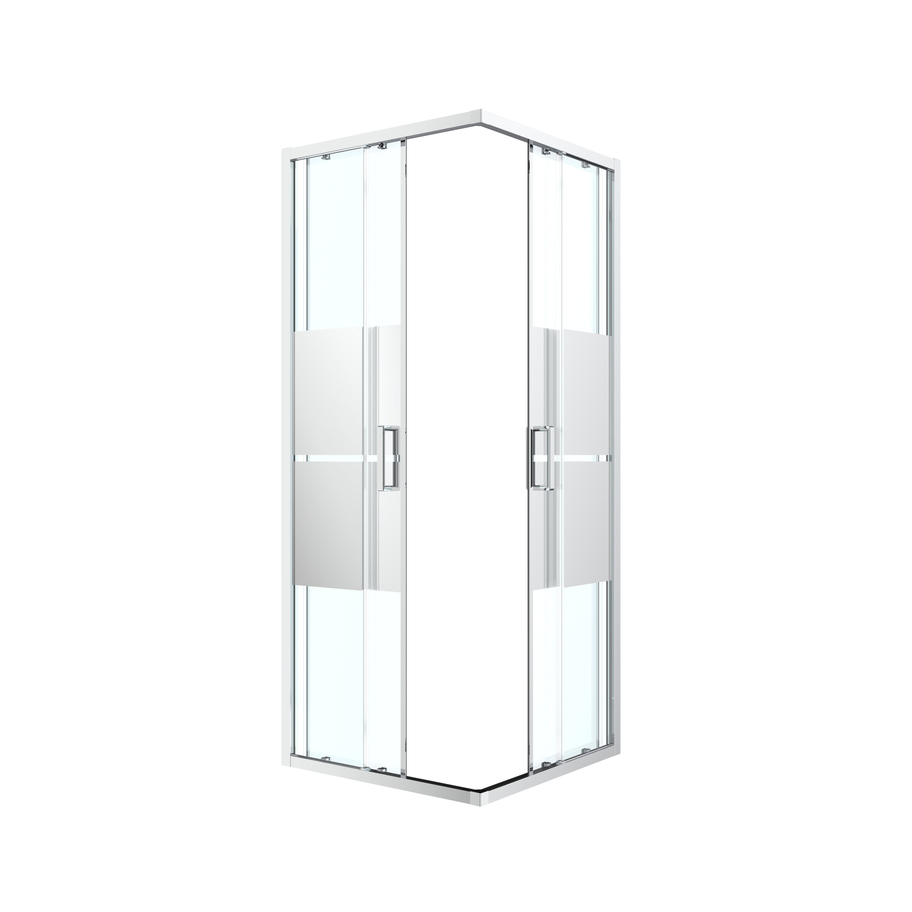 GoodHome Ledava Framed Semi-mirrored Chrome effect Square Shower enclosure - Corner entry double sliding door (W)90cm (D)90cm