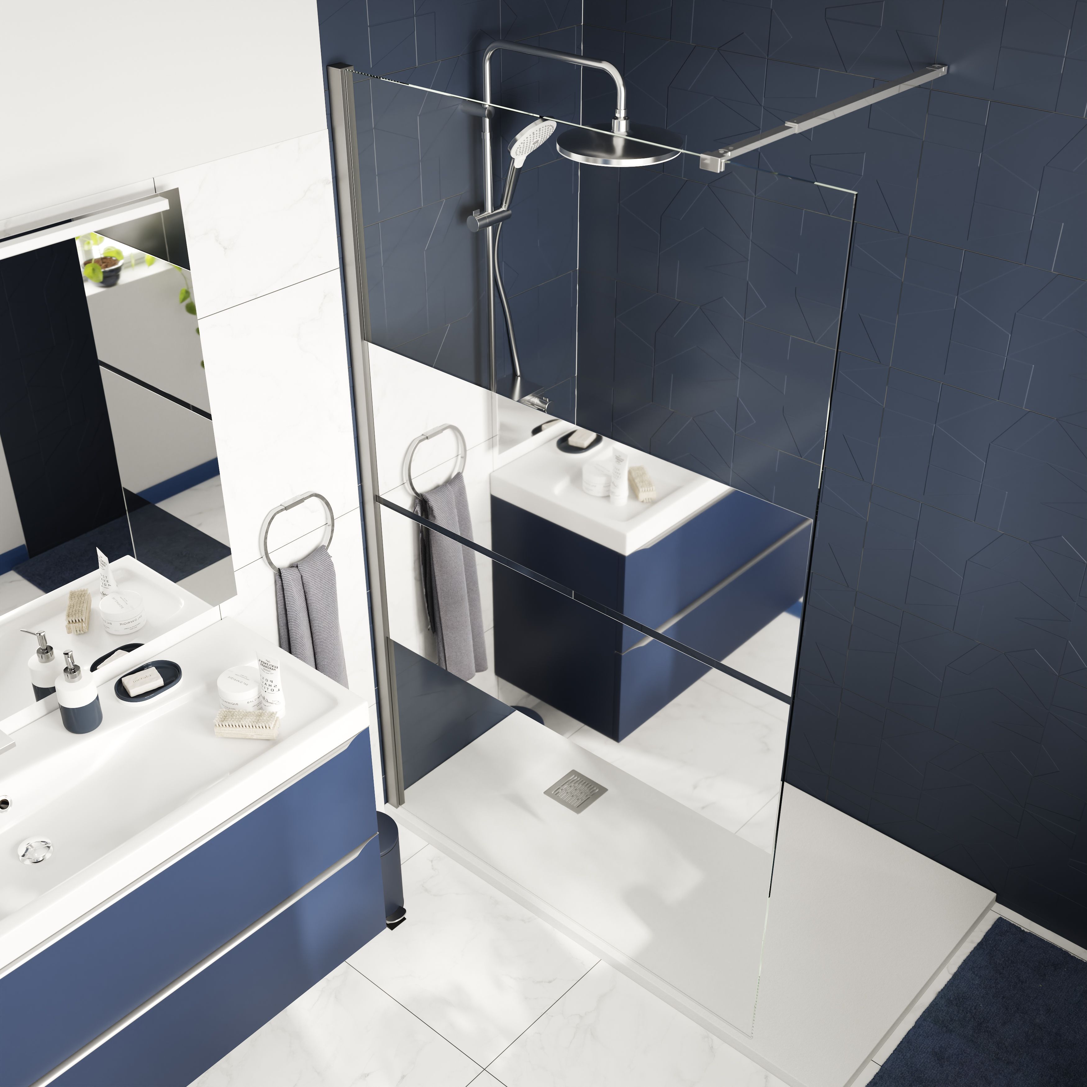 GoodHome Ledava Gloss Chrome effect Textured Minimal frame Walk-in Wet room glass screen (H)195cm (W)100cm