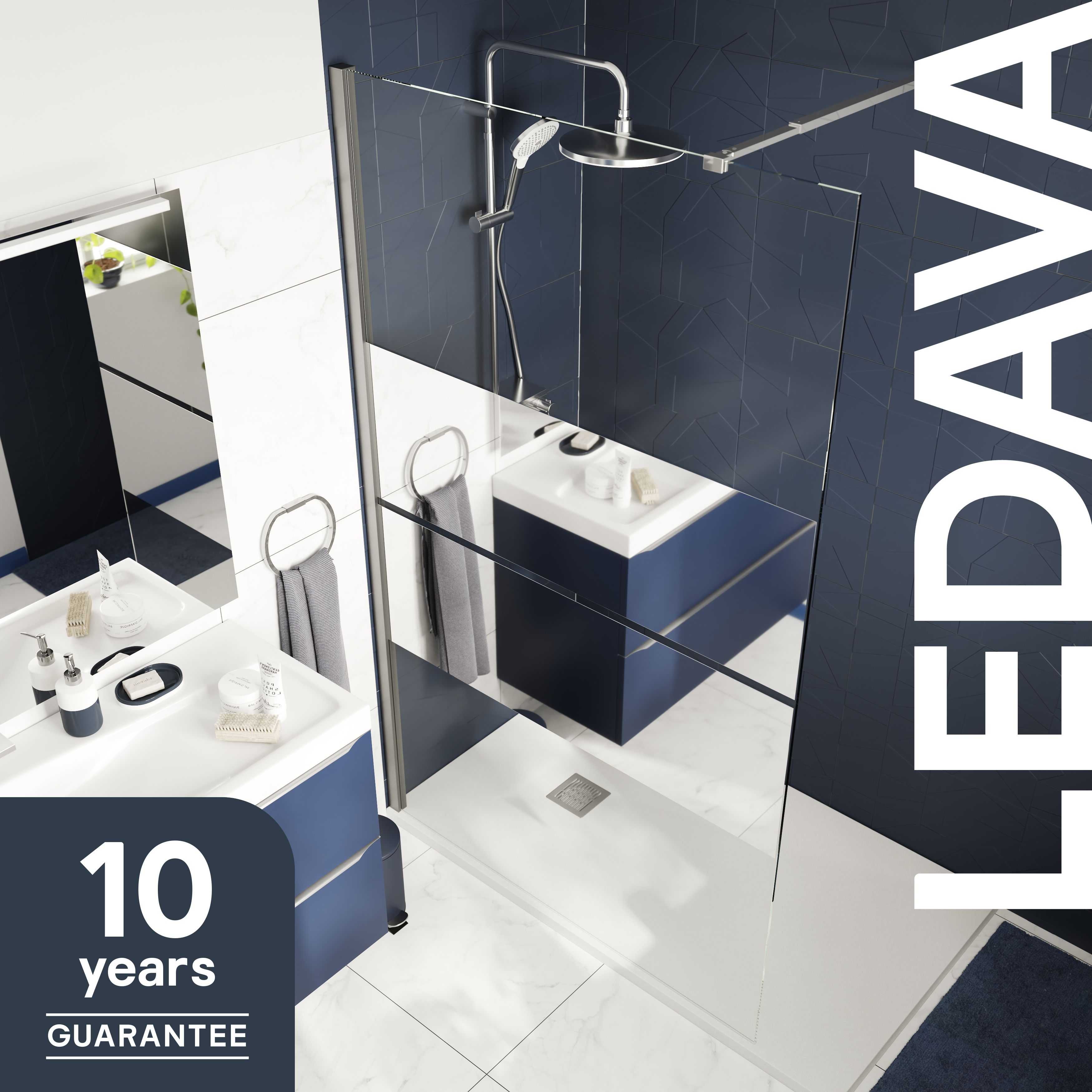 GoodHome Ledava Gloss Chrome effect Textured Minimal frame Walk-in Wet room glass screen (H)195cm (W)100cm