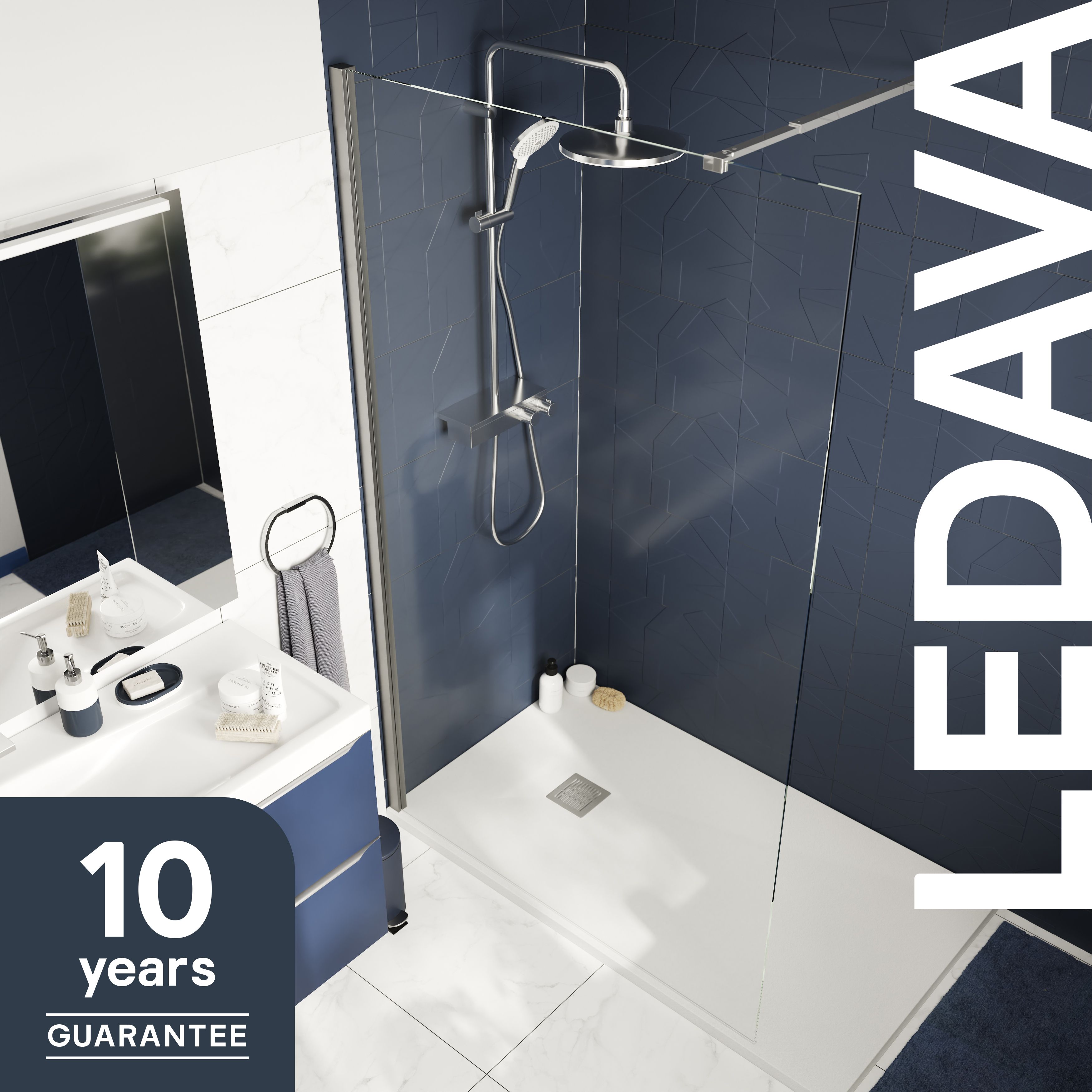 GoodHome Ledava Gloss Chrome effect Textured Minimal frame Walk-in Wet room glass screen (H)195cm (W)70cm