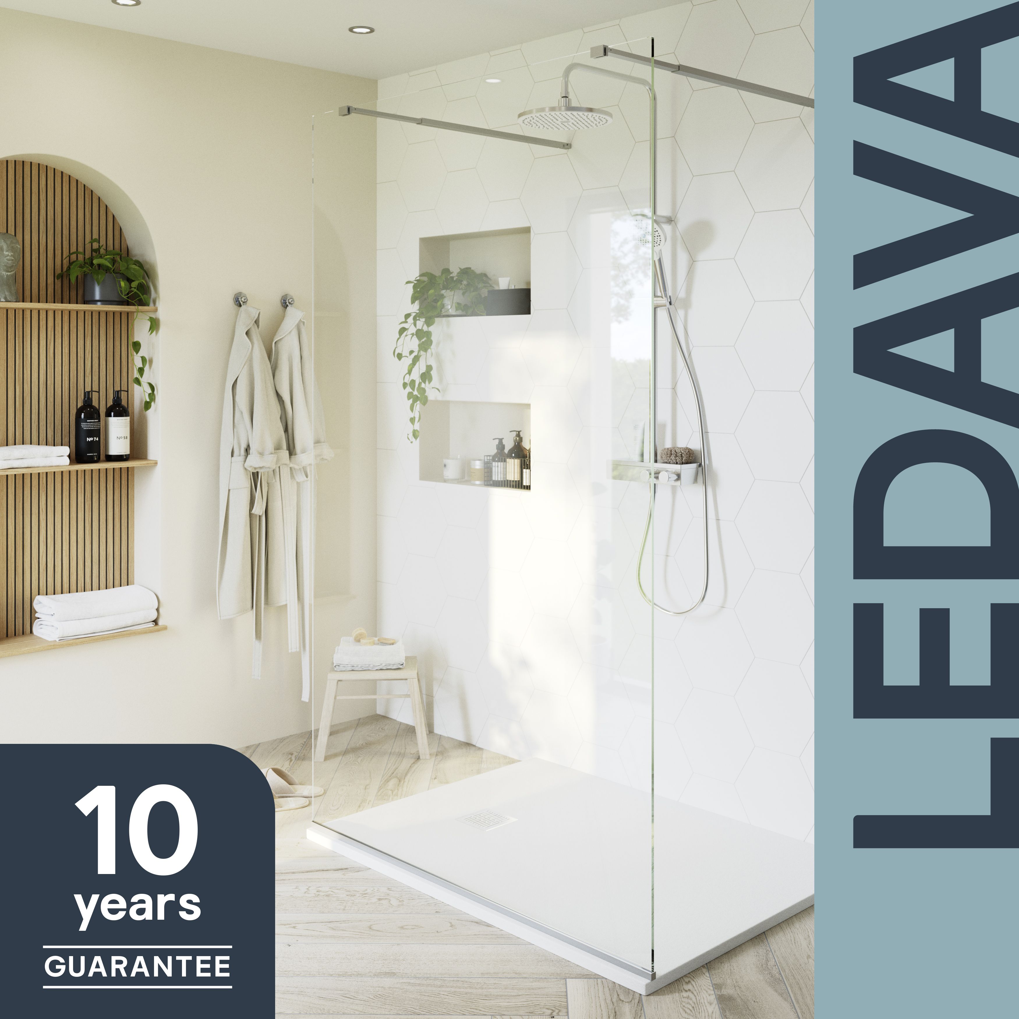 GoodHome Ledava Gloss Chrome Textured Minimal frame Walk-in Wet room glass screen (H)195cm (W)120cm