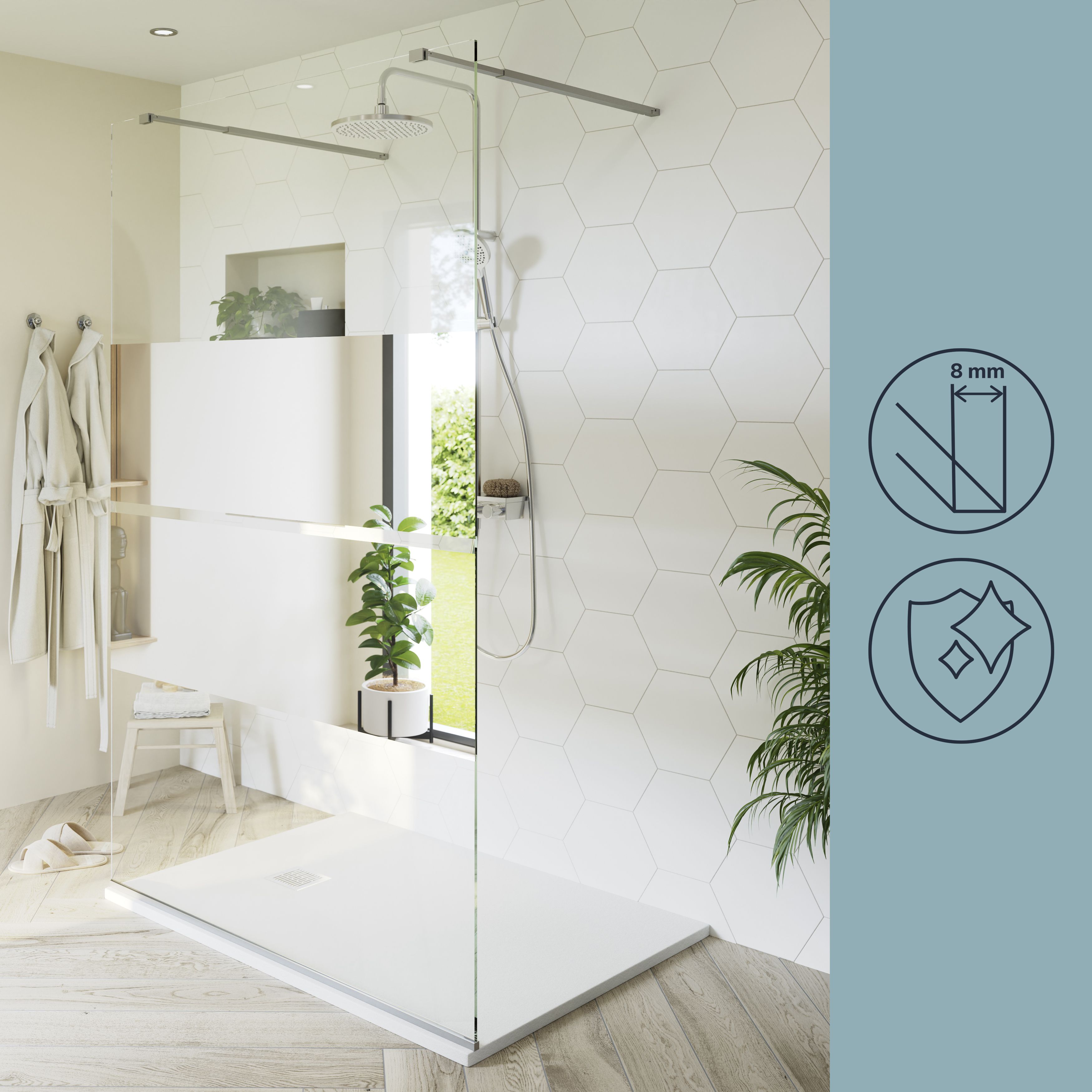 GoodHome Ledava Gloss Chrome Textured Minimal frame Walk-in Wet room glass screen Strip (H)195cm (W)120cm