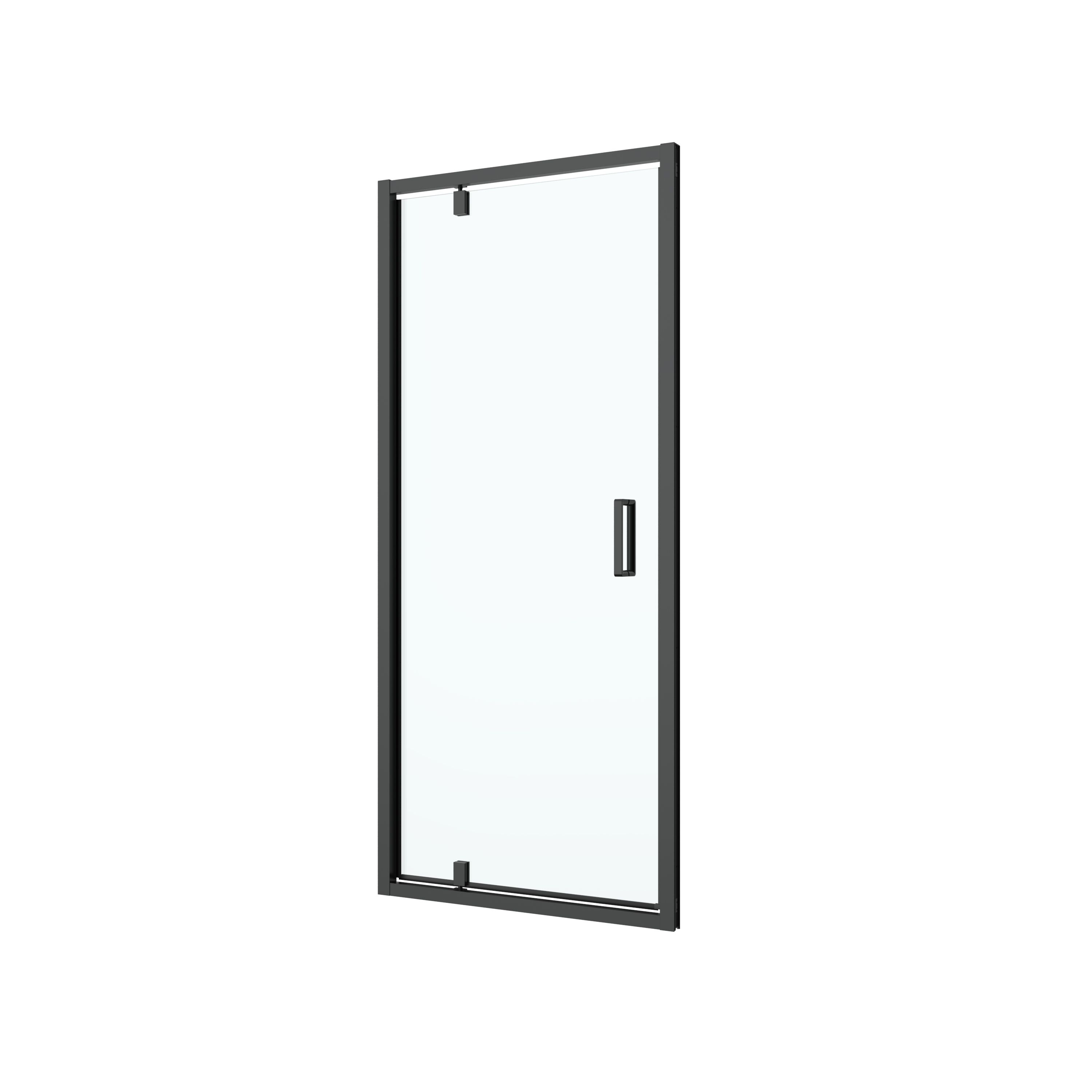 GoodHome Ledava Minimal frame Black Clear glass Half open pivot Shower Door (H)195cm (W)80cm