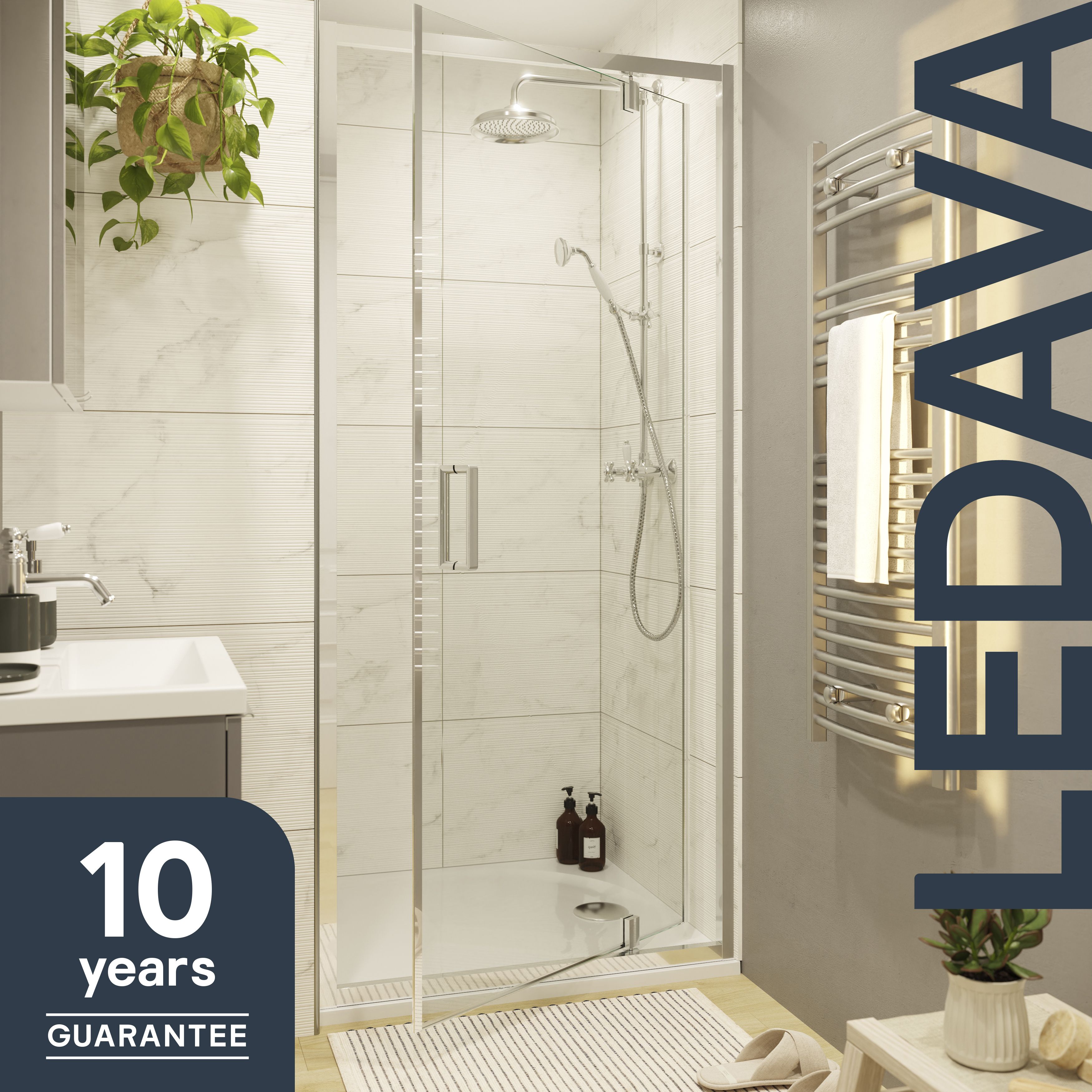 GoodHome Ledava Minimal frame Chrome effect Clear glass Half open pivot Shower door (H)195cm (W)76cm