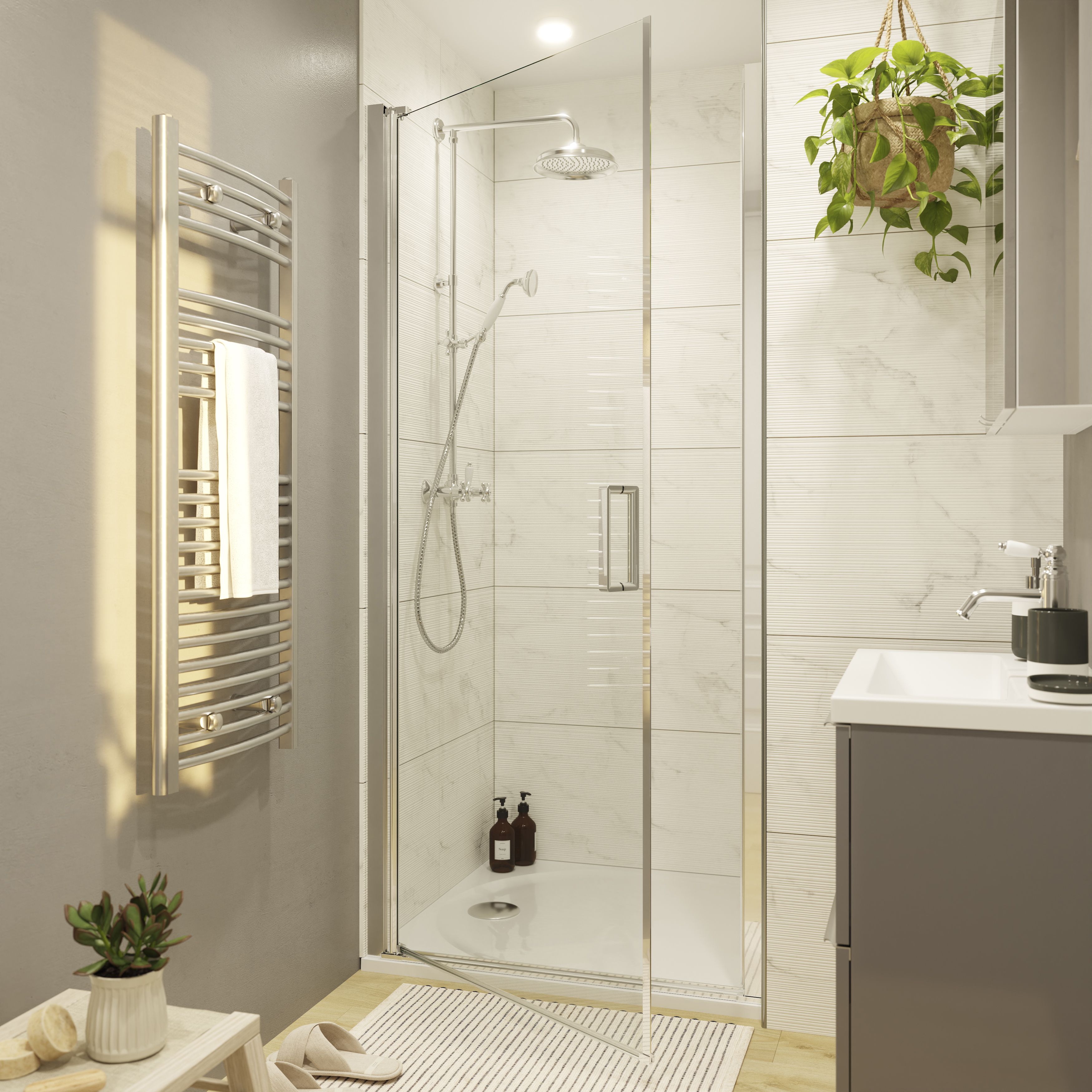 GoodHome Ledava Minimal frame Chrome effect Clear glass Pivot Shower door (H)195cm (W)76cm