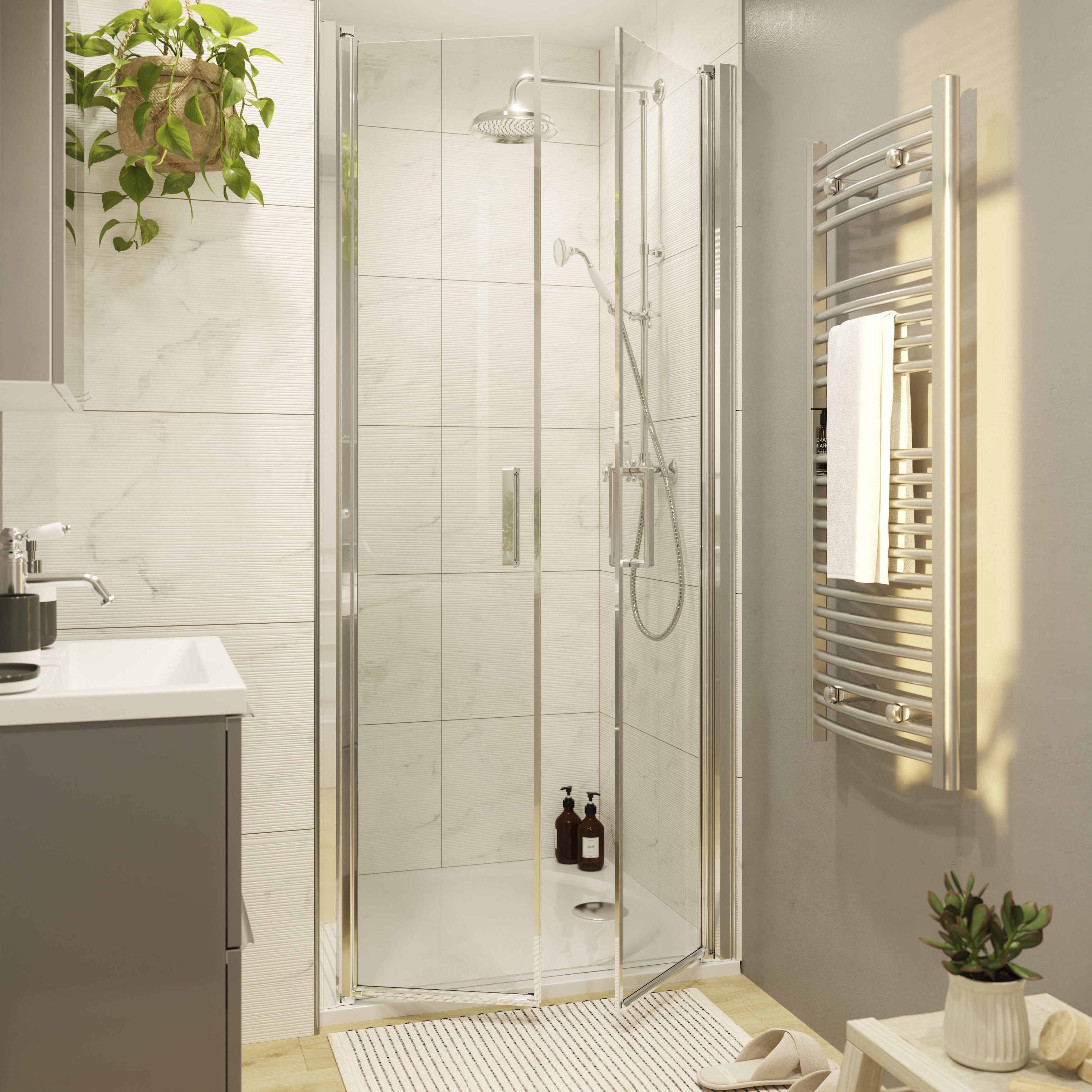 GoodHome Ledava Minimal frame Chrome effect Clear glass Western Shower door (H)195cm (W)90cm