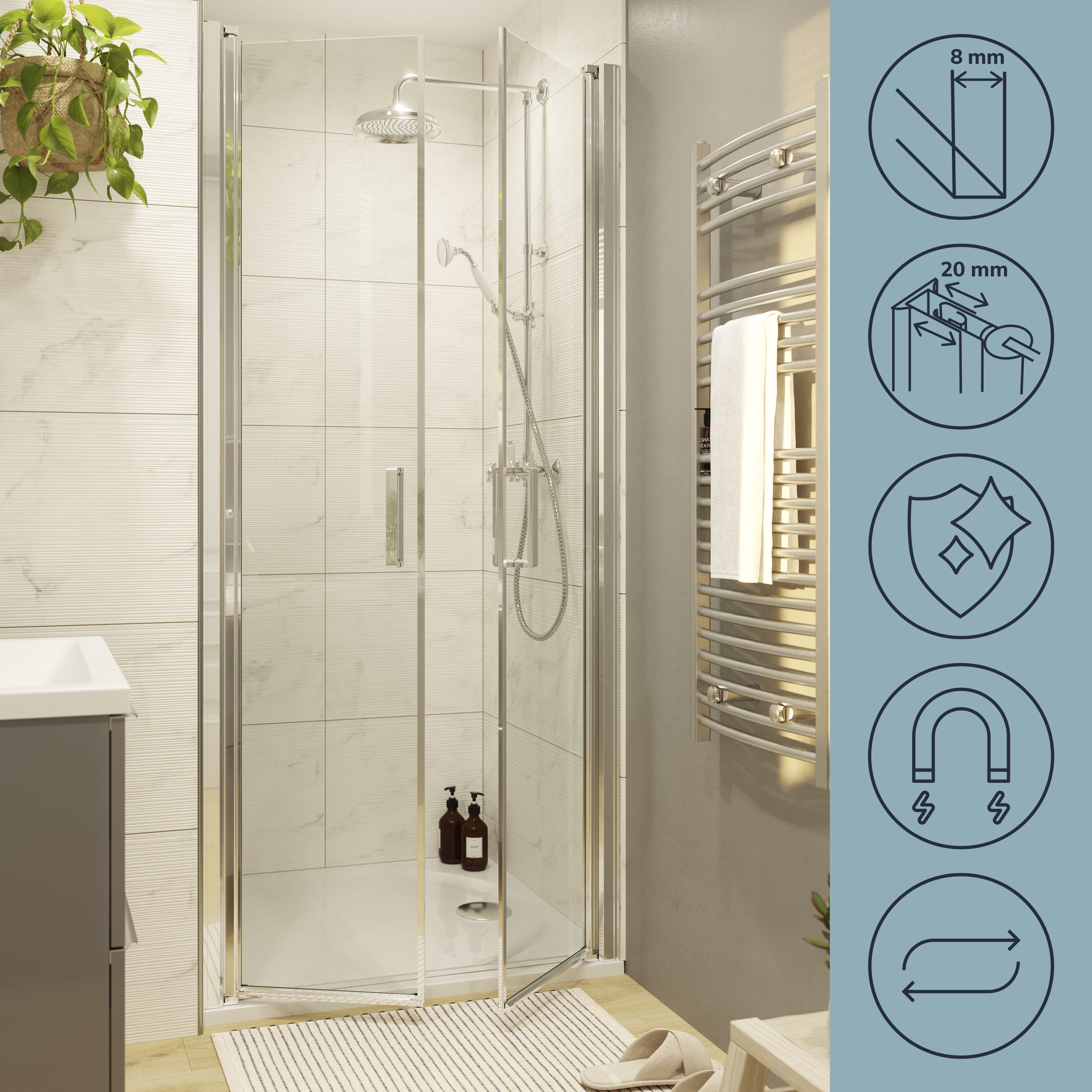 GoodHome Ledava Minimal frame Chrome effect Clear glass Western Shower door (H)195cm (W)90cm