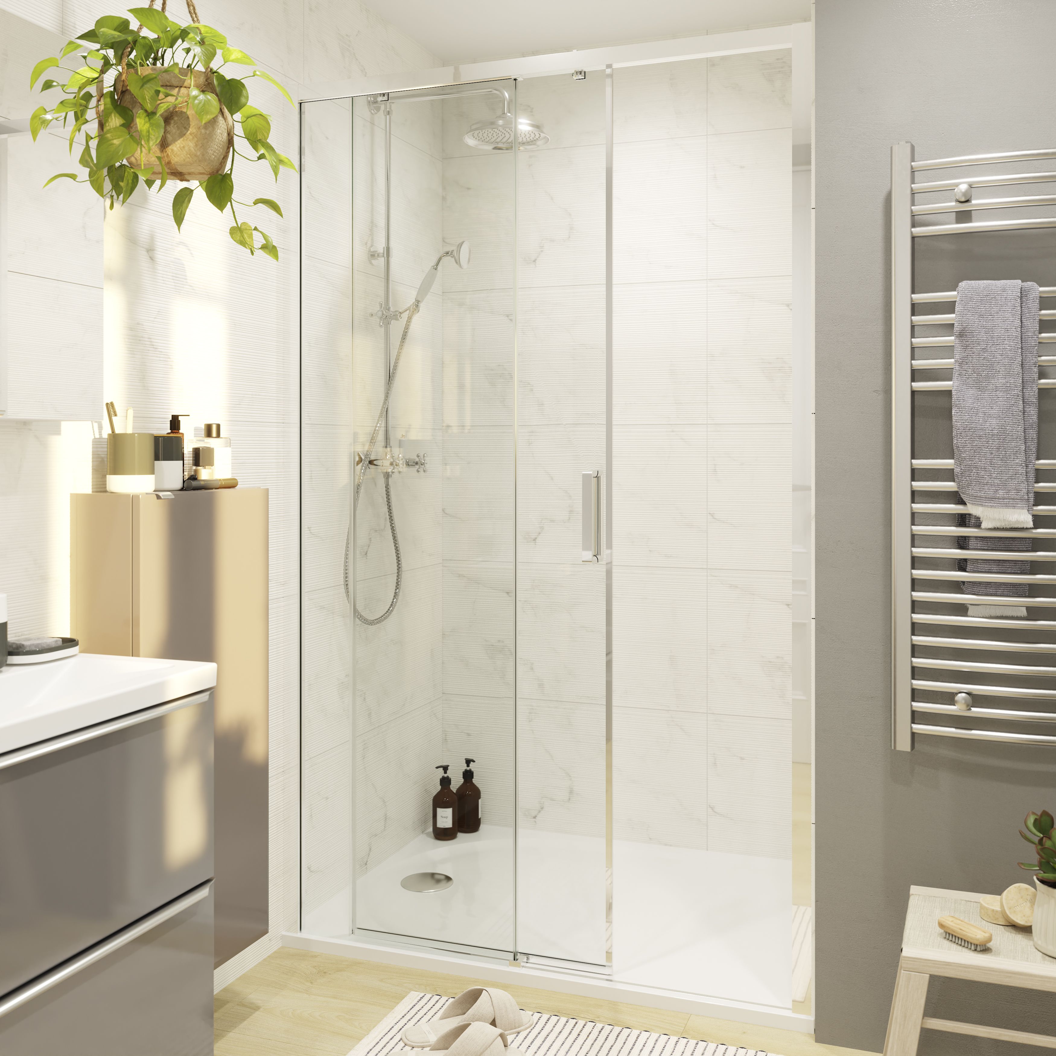 GoodHome Ledava Minimal frame Chrome effect Clear Sliding Shower door - Mobility friendly (H)195cm (W)120cm