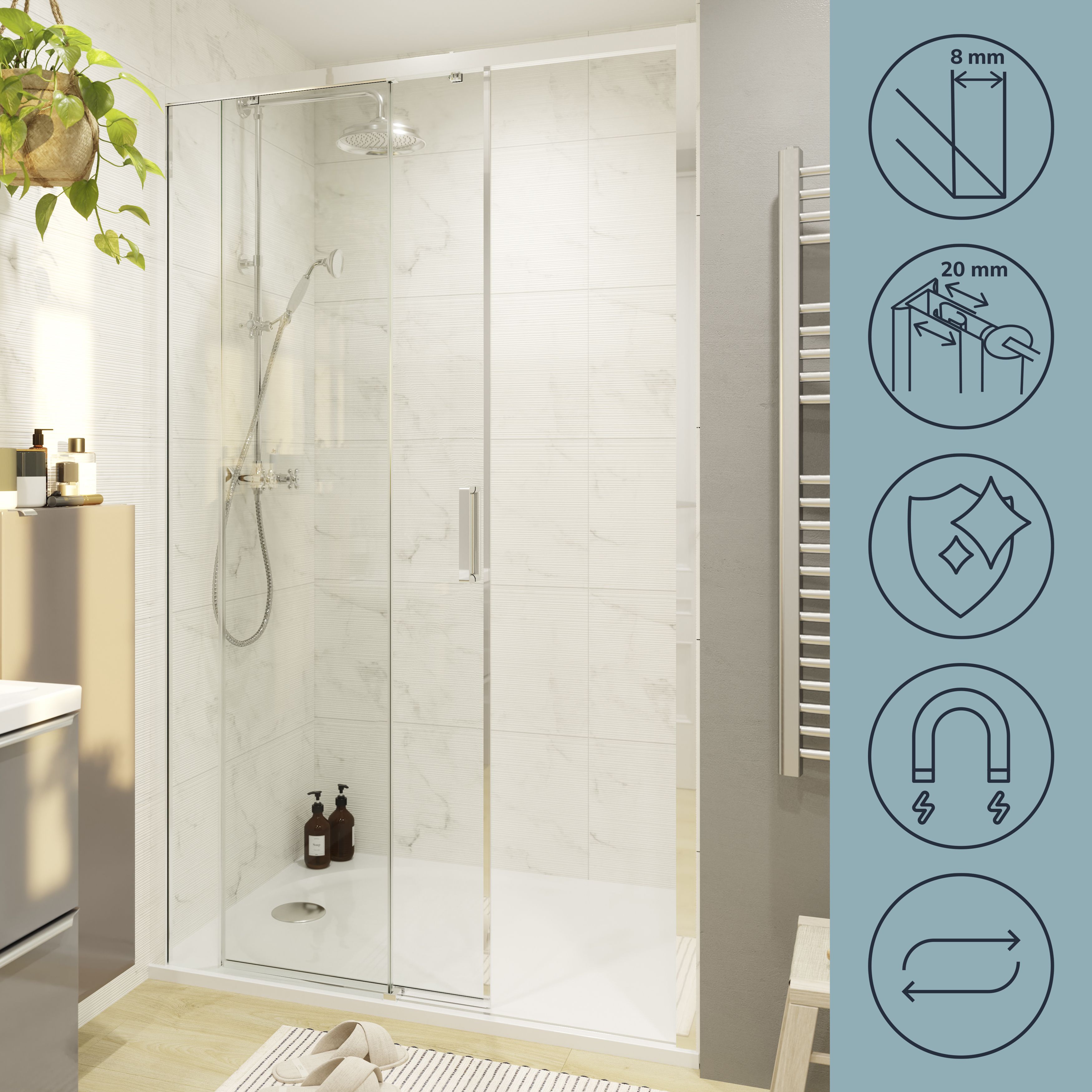 GoodHome Ledava Minimal frame Chrome effect Clear Sliding Shower door - Mobility friendly (H)195cm (W)120cm