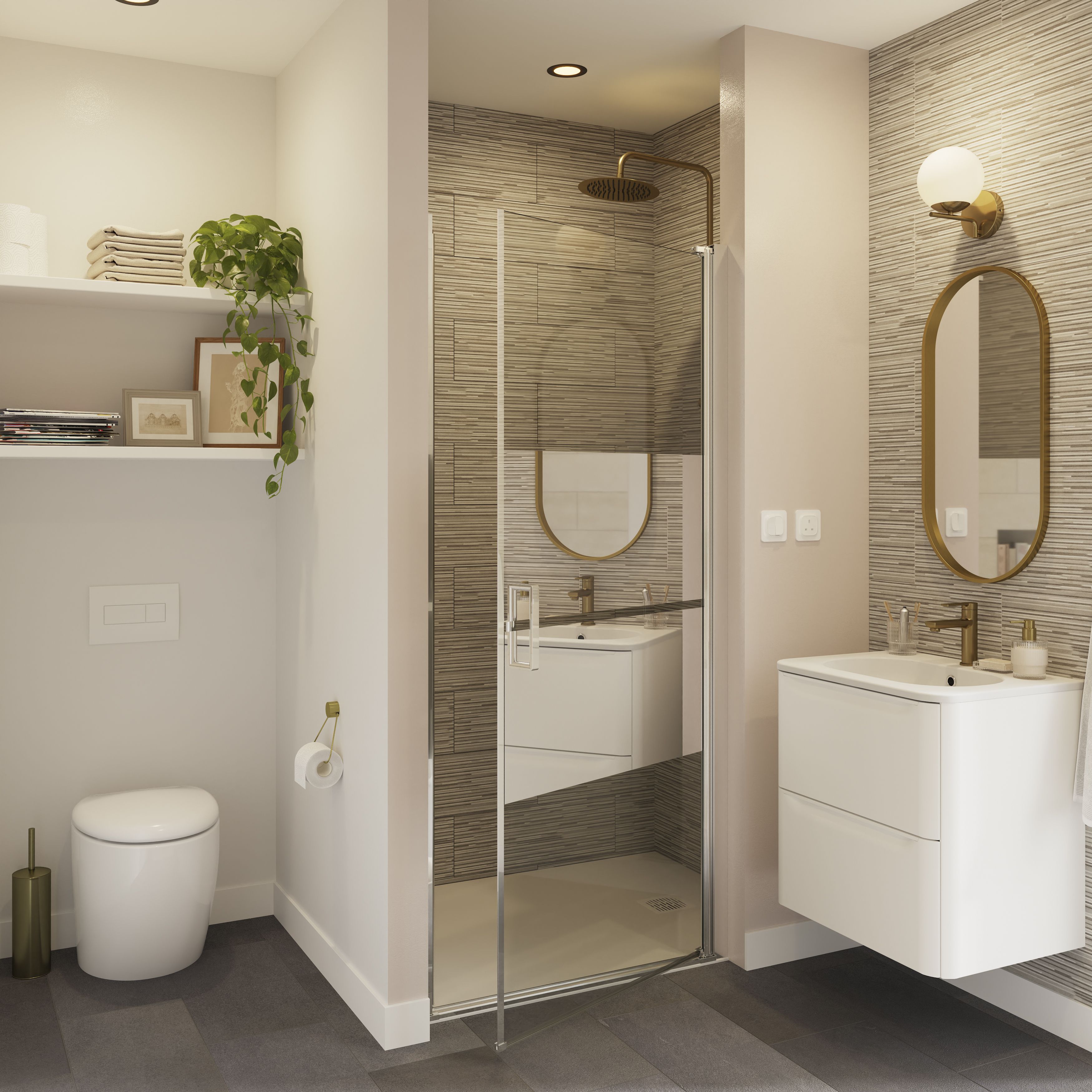 GoodHome Ledava Minimal frame Chrome effect Mirror Strip Pivot Shower door (H)195cm (W)80cm
