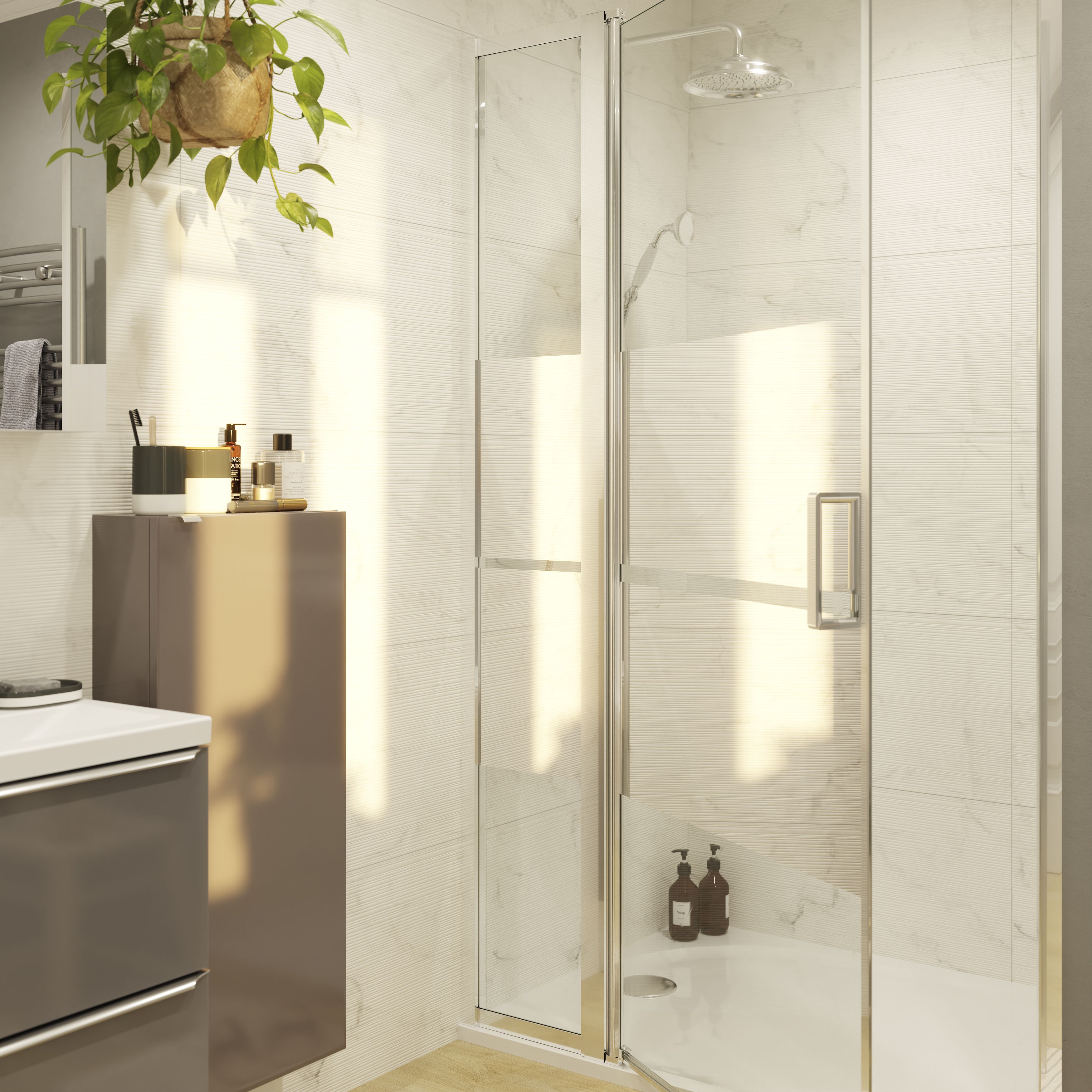 GoodHome Ledava Minimal frame Chrome effect Mirror Strip Pivot Shower door (H)195cm (W)80cm