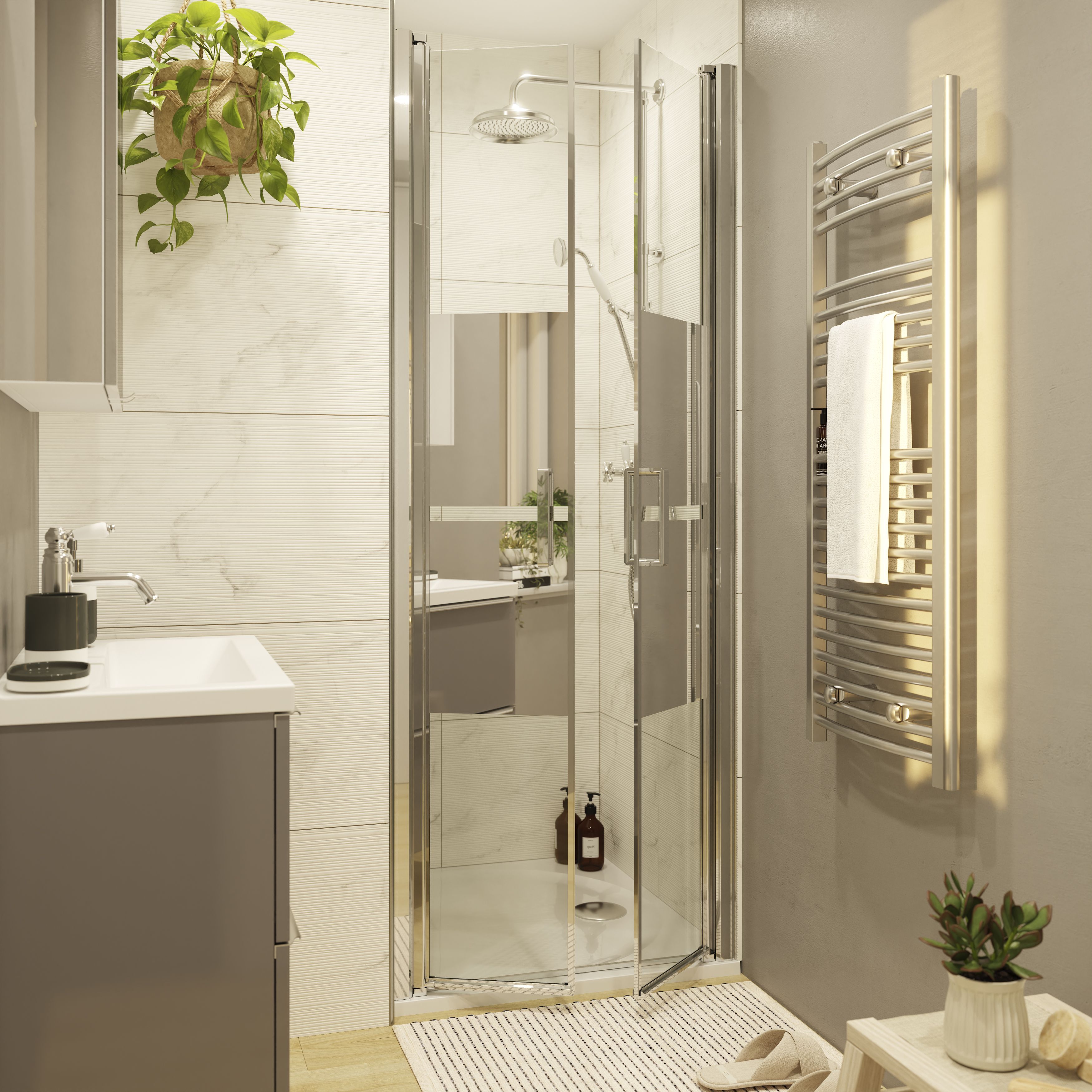 GoodHome Ledava Minimal frame Chrome effect Mirror Strip Western Shower door (H)195cm (W)76cm