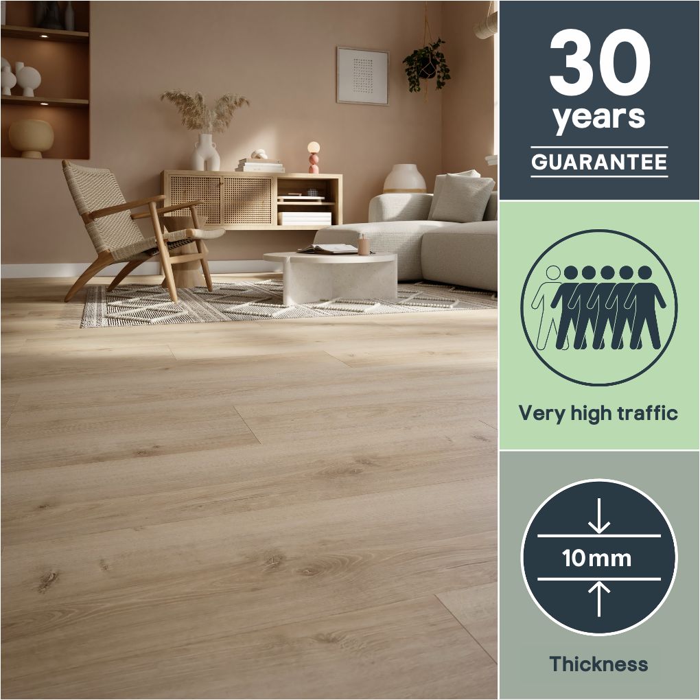 GoodHome Ledbury Ivory Natural Light oak effect Structured Laminate Flooring, 2.16m²