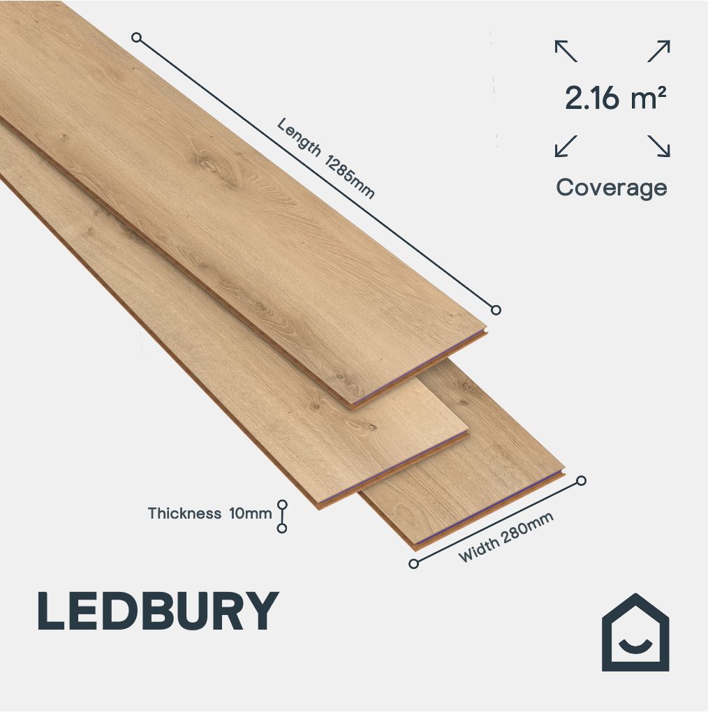GoodHome Ledbury Ivory Natural Light oak effect Structured Laminate Flooring, 2.16m²
