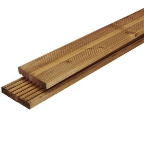 GoodHome Lemhi Brown Pine Deck board (L)2.4m (W)144mm (T)27mm