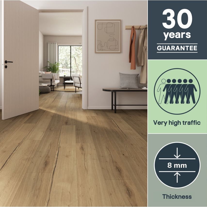 GoodHome Leominster Natural wood effect Structured Laminate Flooring, 1.99m²