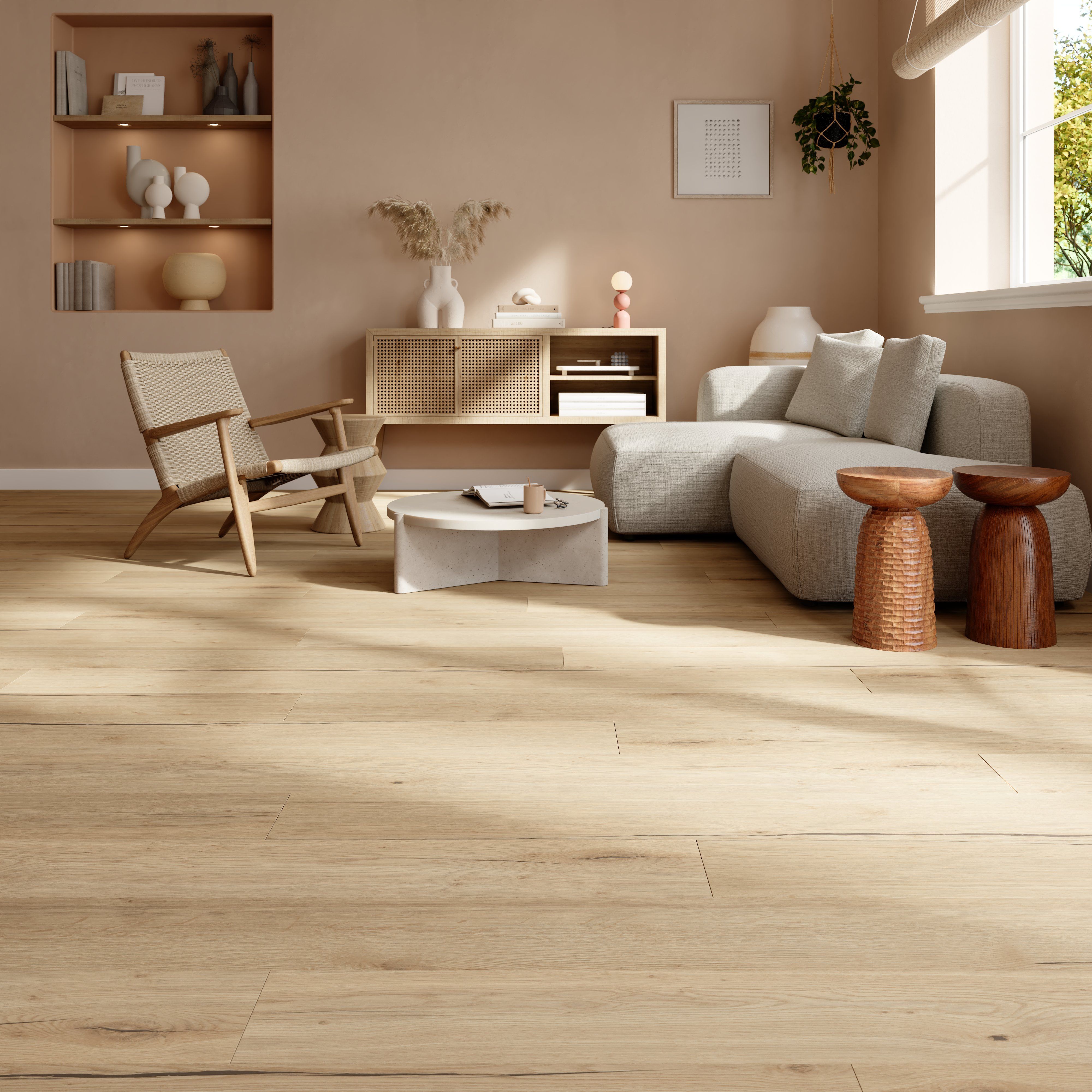 GoodHome Leominster Natural wood effect Structured Laminate Flooring, 1.99m²