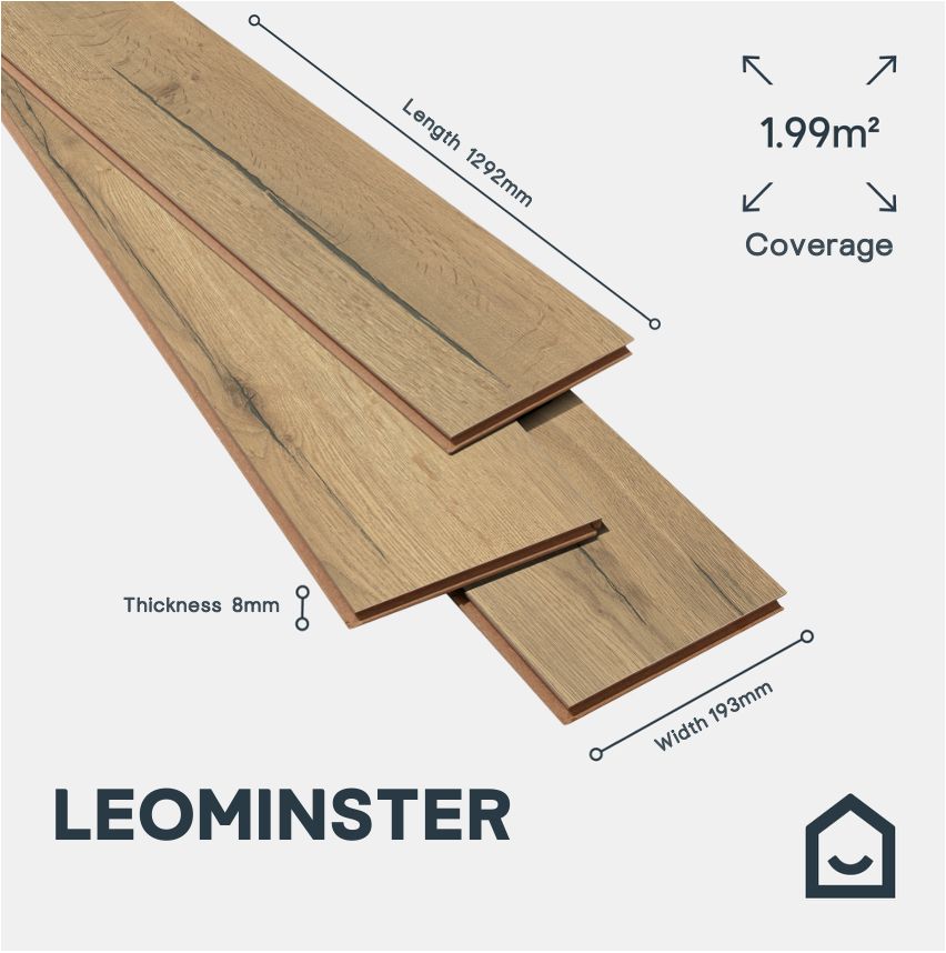 GoodHome Leominster Natural wood effect Structured Laminate Flooring, 1.99m²