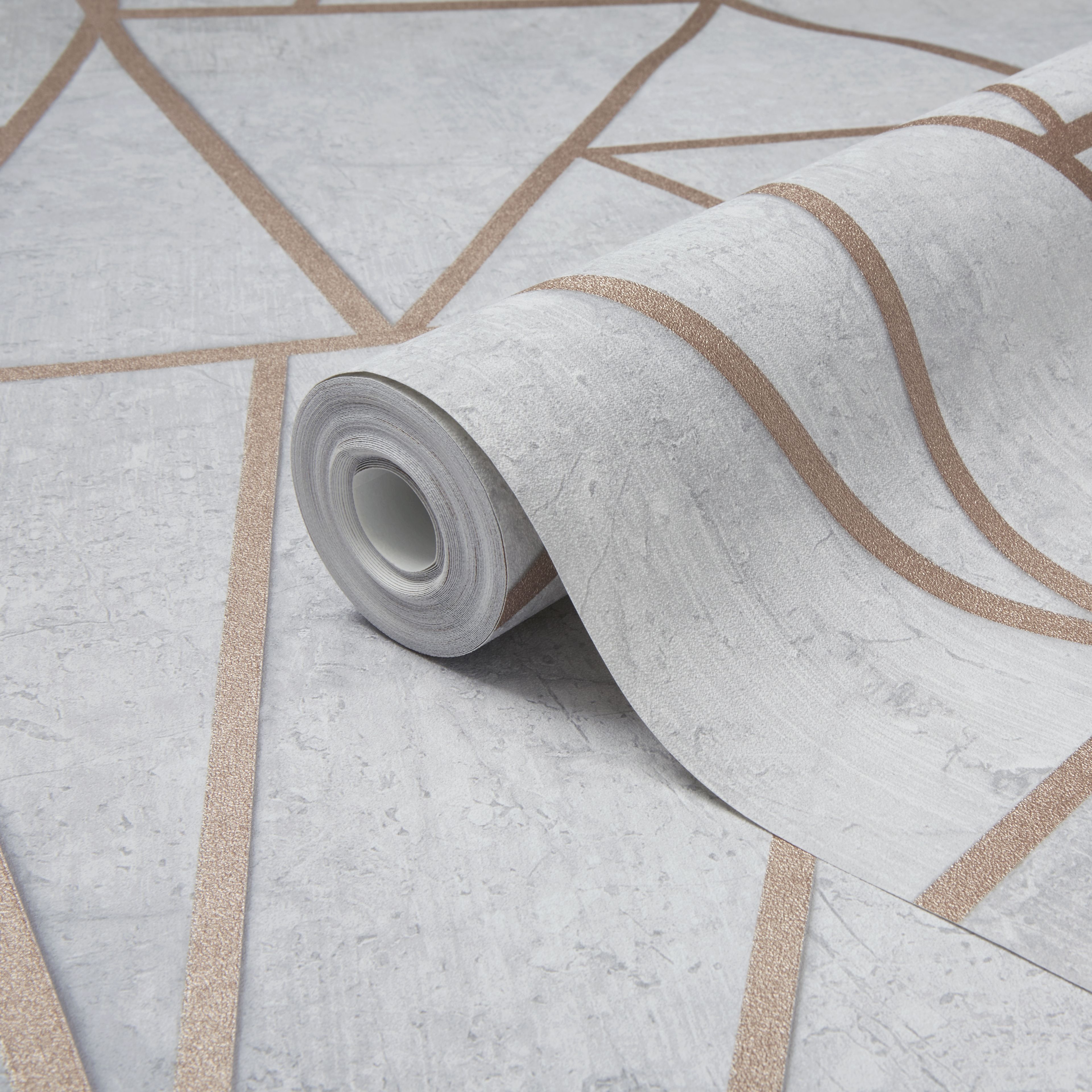GoodHome Lertif Rose gold & grey Large scale geometric Concrete effect