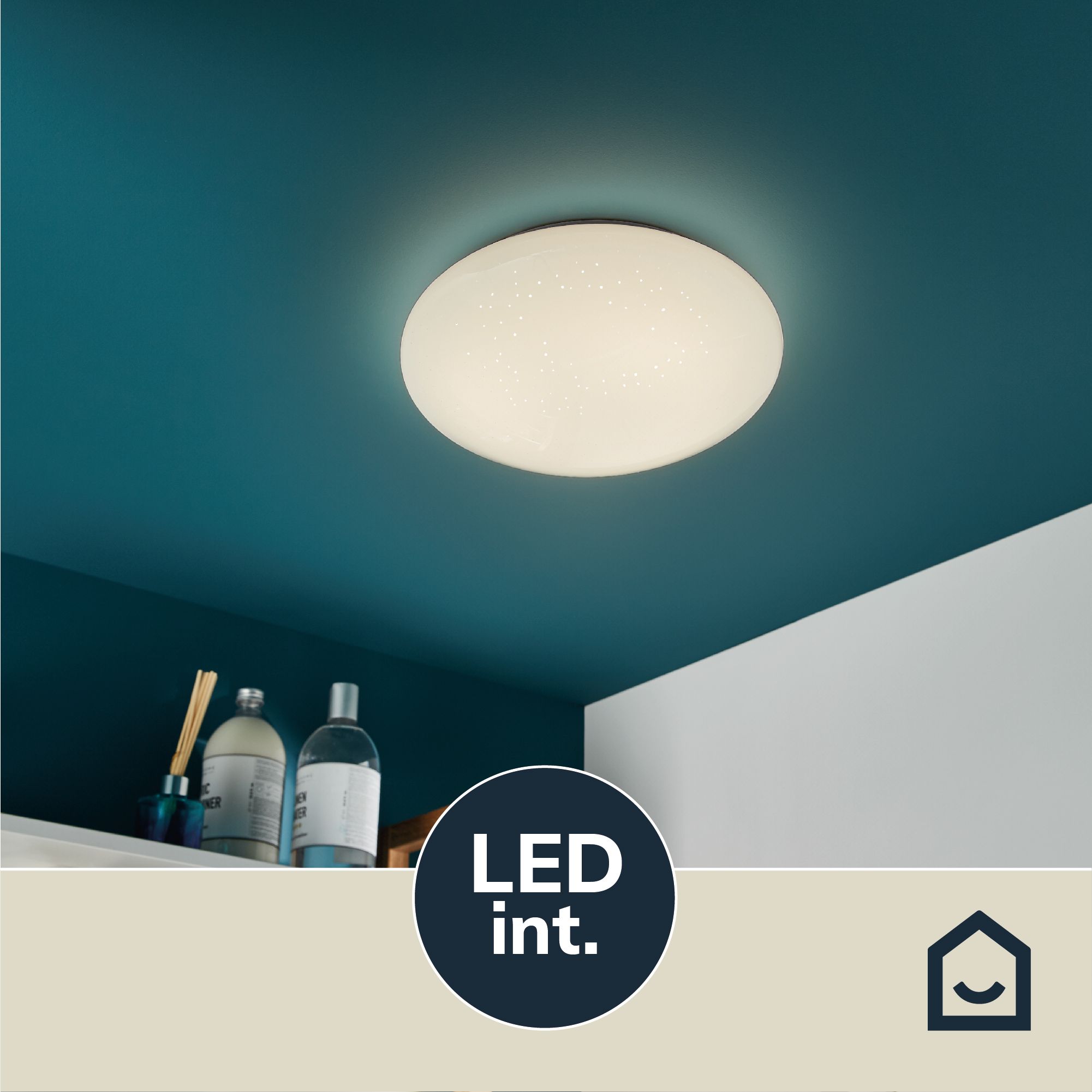 GoodHome Leto Round Brushed Metal & plastic White LED Ceiling light