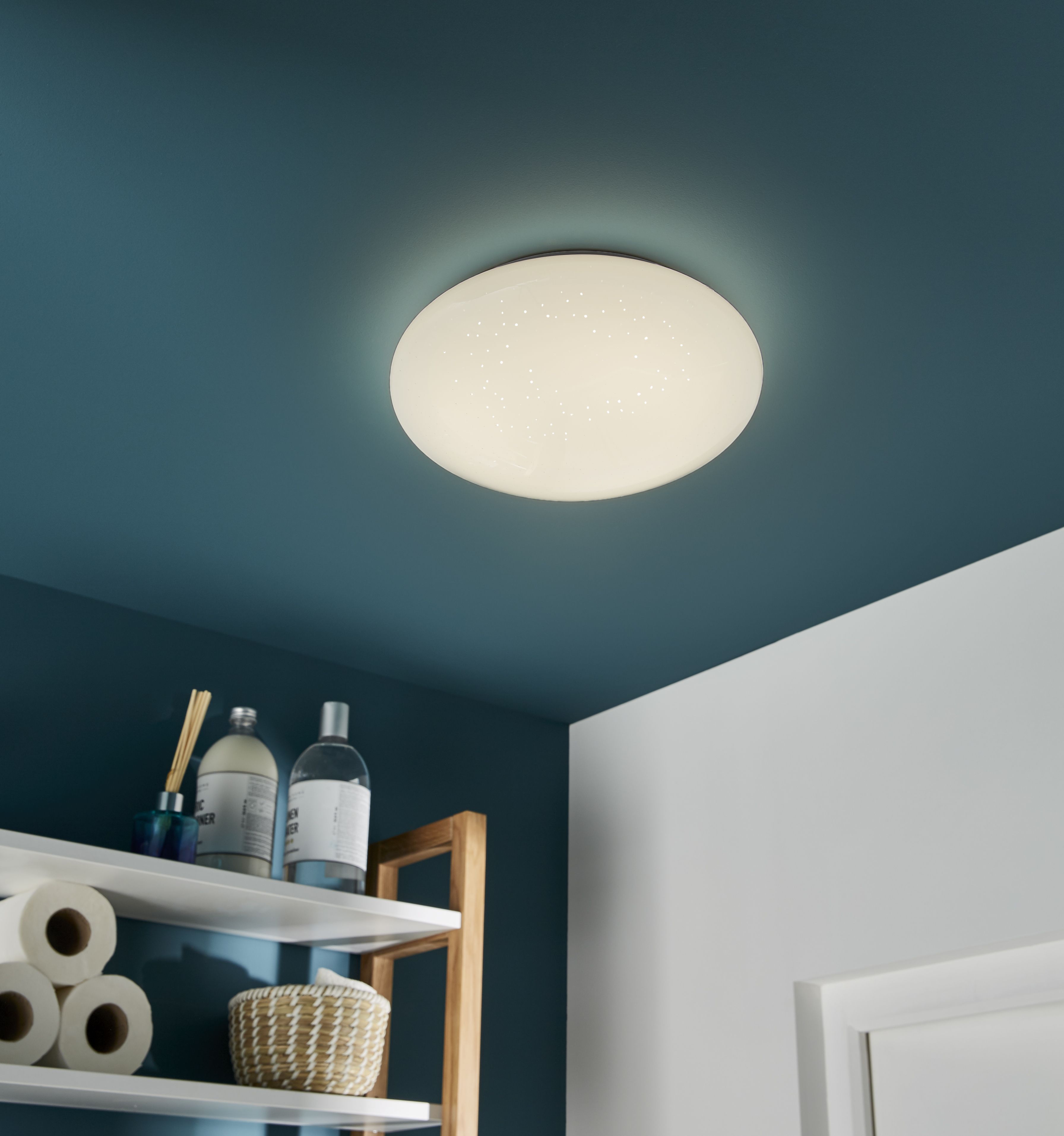 GoodHome Leto Round Satin Metal & plastic White Brushed effect LED Ceiling light