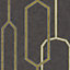 GoodHome Leucie Black & gold Metallic effect Art deco Textured Wallpaper