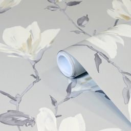 GoodHome Leuzea Grey Floral Smooth Wallpaper Sample