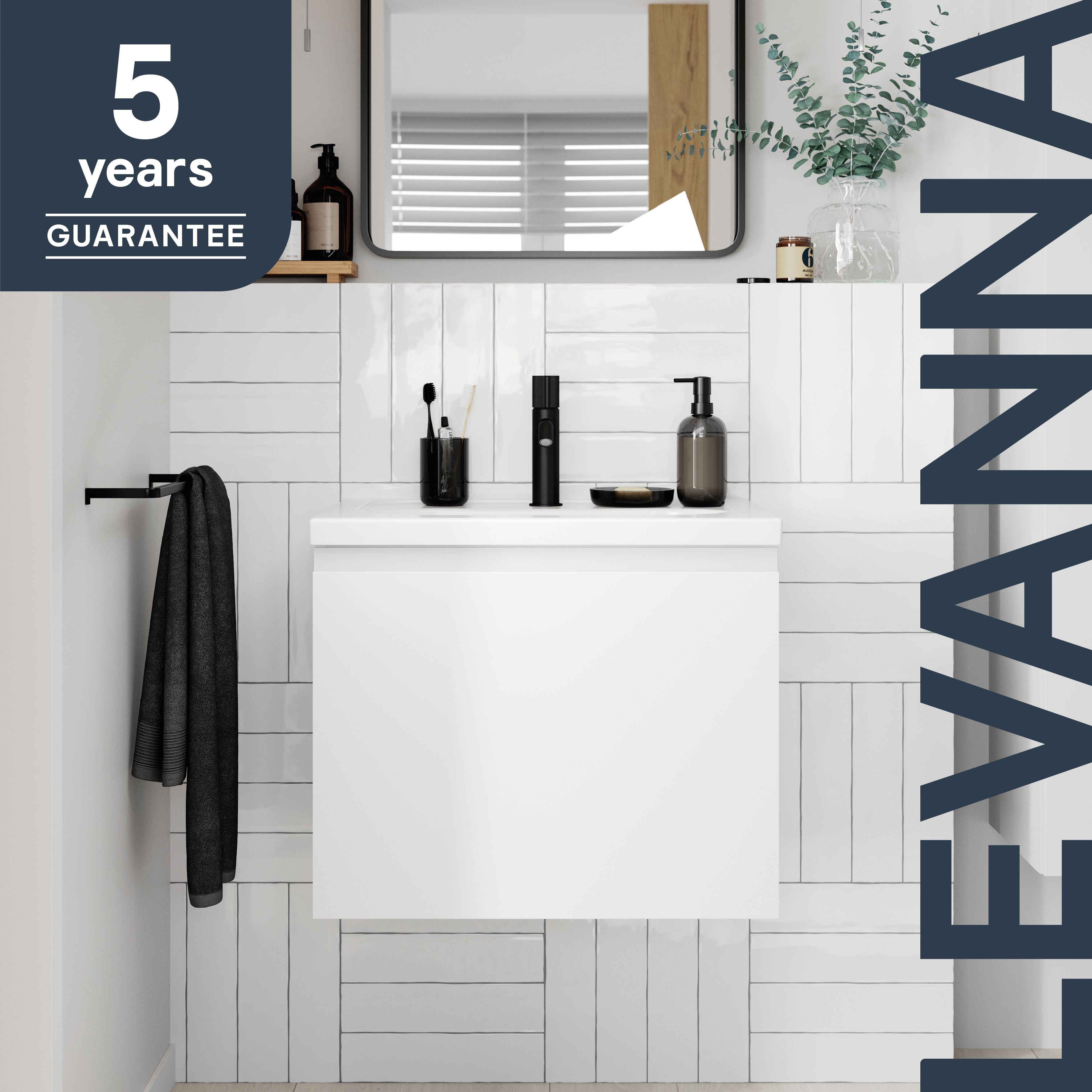 GoodHome Levanna Compact Matt White Single Wall-mounted Bathroom Cabinet (H) 480mm (W) 600mm