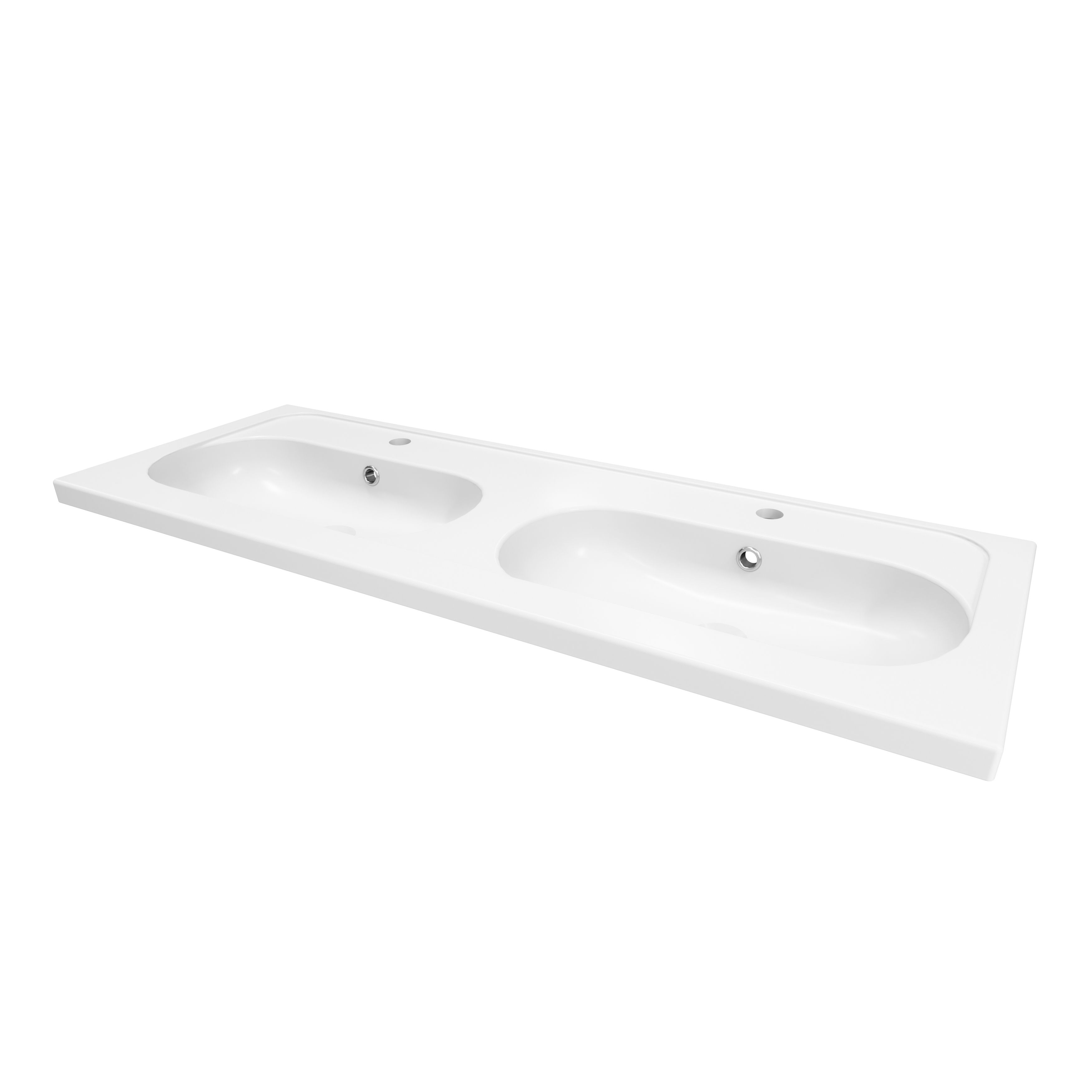 GoodHome Levanna Double Gloss White Rectangular Vanity Basin (W)120.6cm