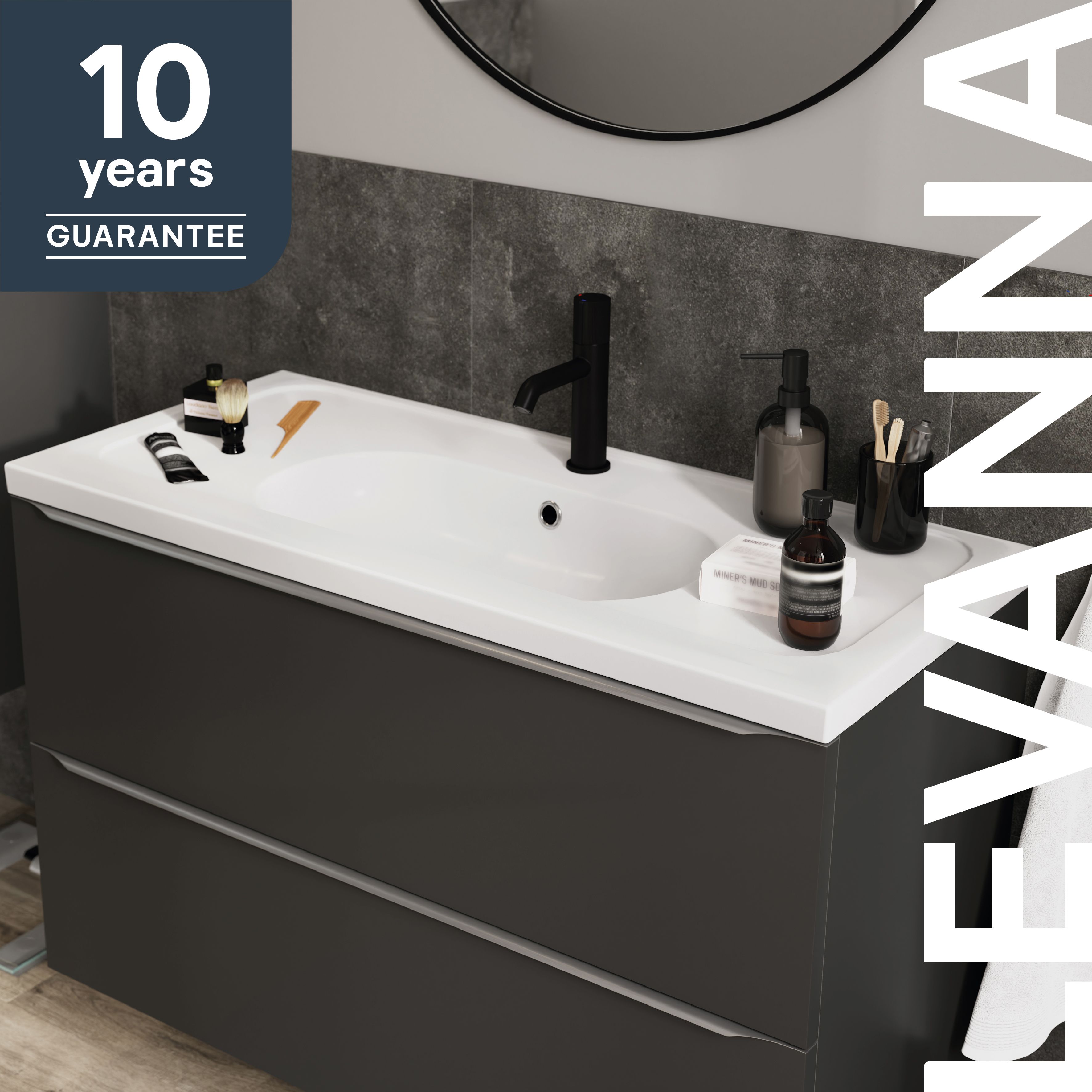 GoodHome Levanna Gloss White Rectangular Vanity Basin (W)100.6cm