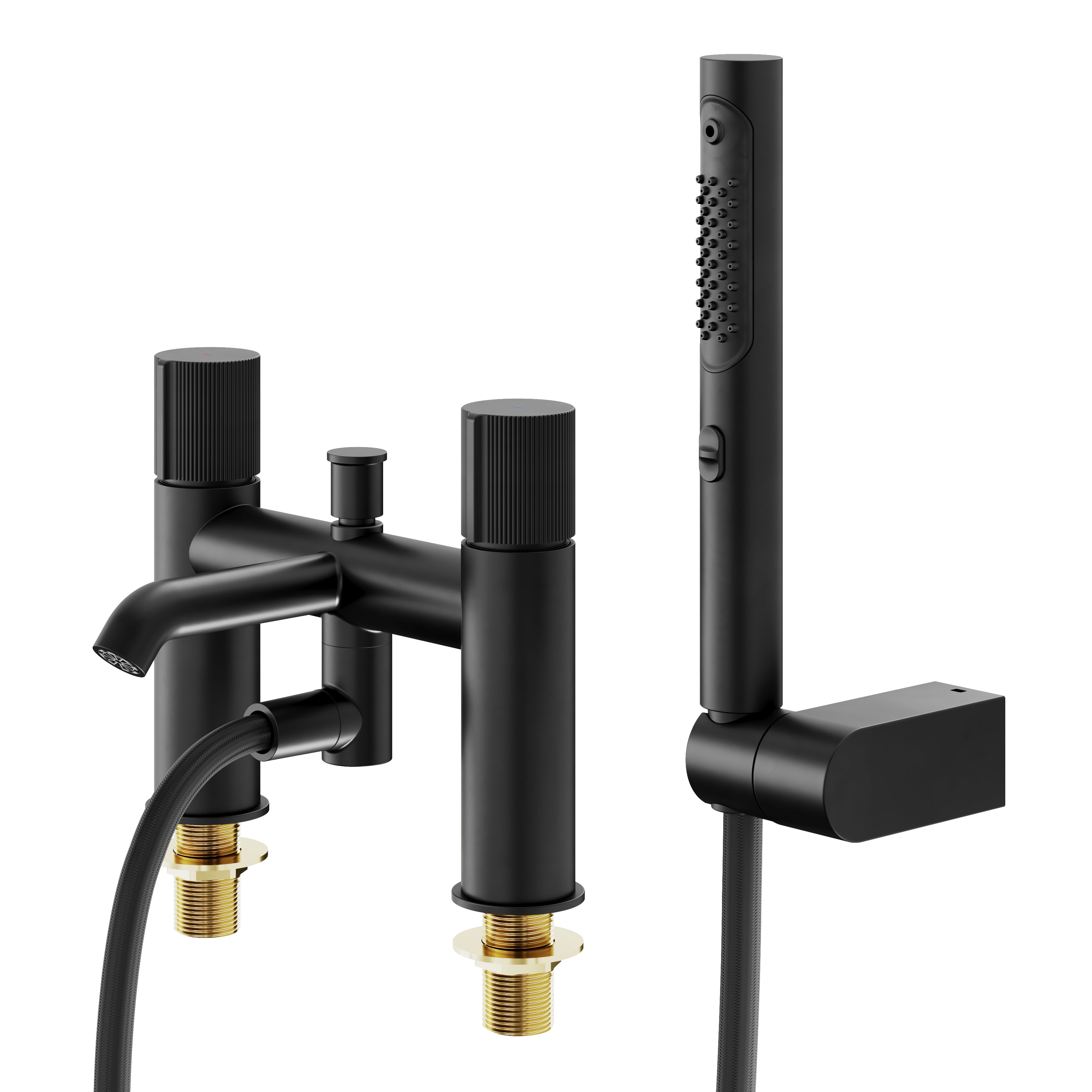 GoodHome Levanna Matt Black Ceramic disk Deck-mounted Double Bath shower mixer tap with shower kit