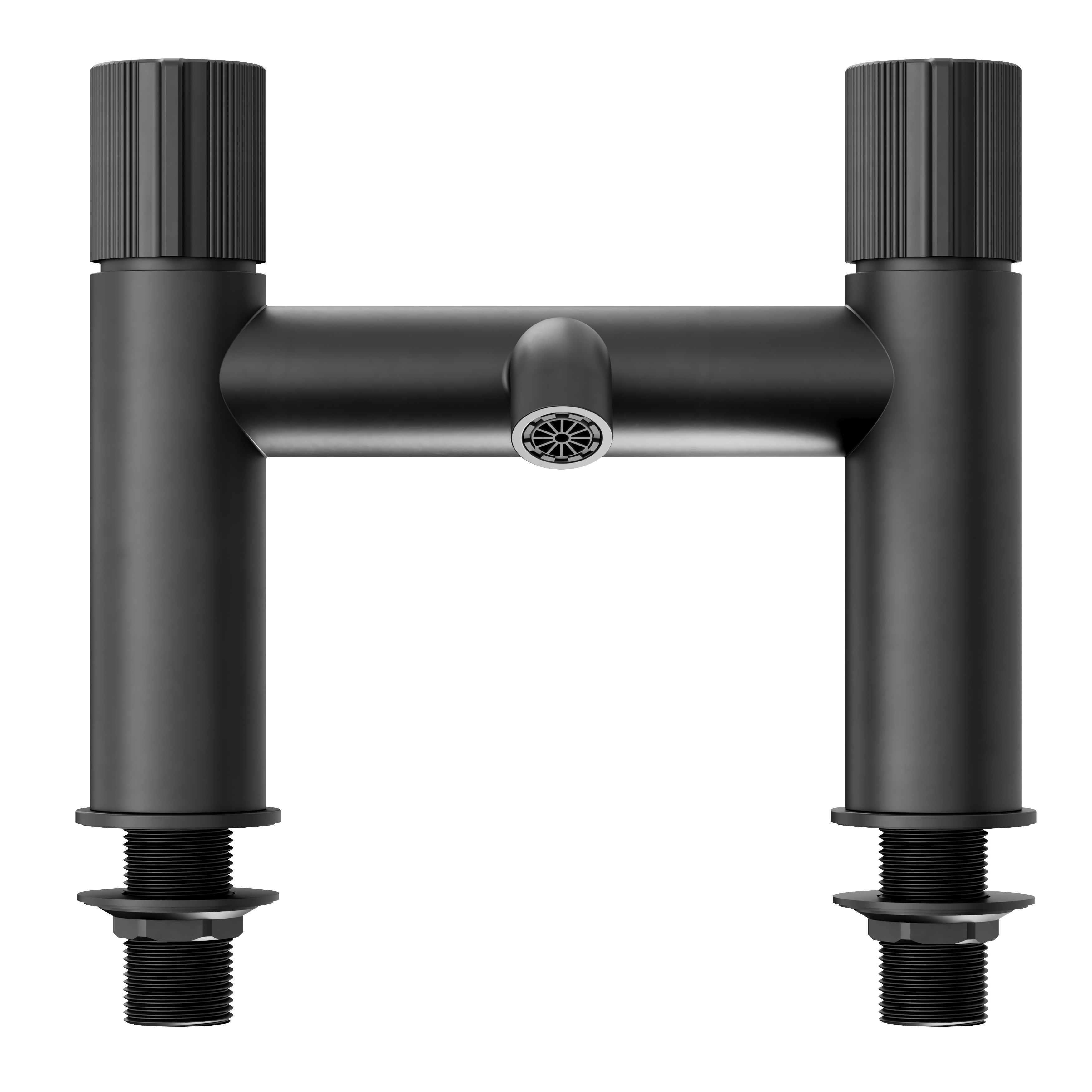 GoodHome Levanna Matt Black Deck-mounted Manual Double Bath Filler Tap