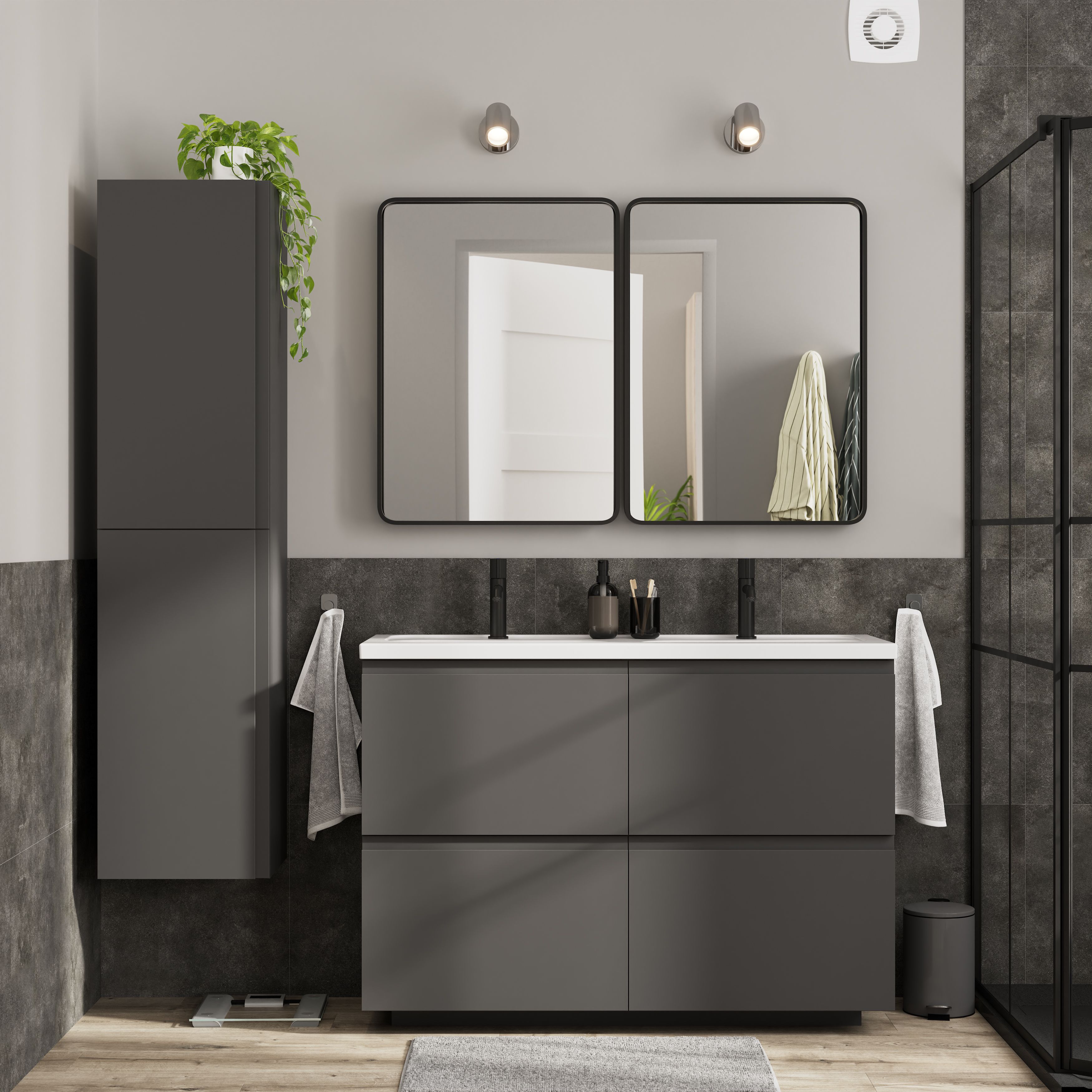 GoodHome Levanna Matt Dark grey Freestanding Vanity unit & basin set (W)1200mm (H)850mm