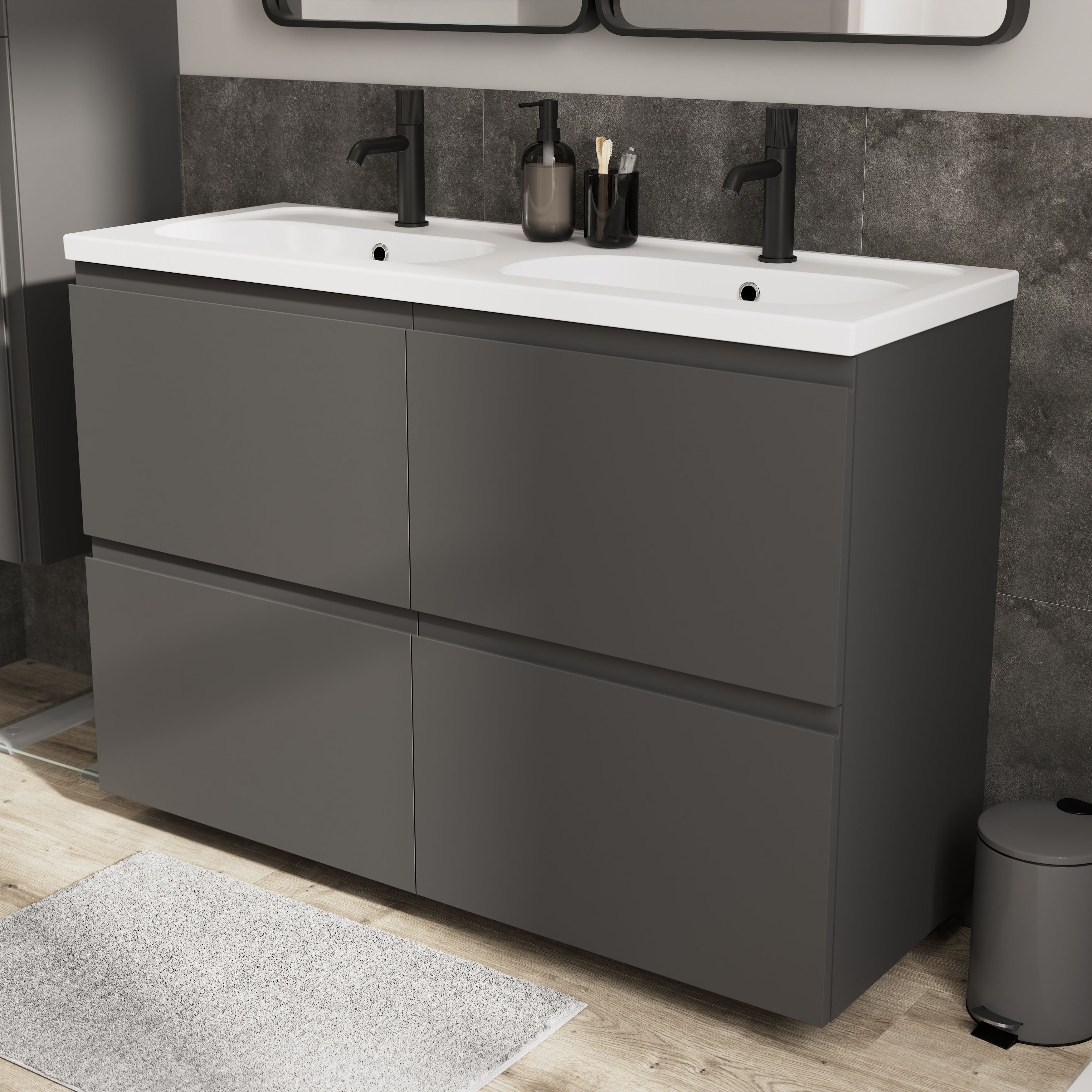 GoodHome Levanna Matt Dark grey Freestanding Vanity unit & basin set (W)1200mm (H)850mm